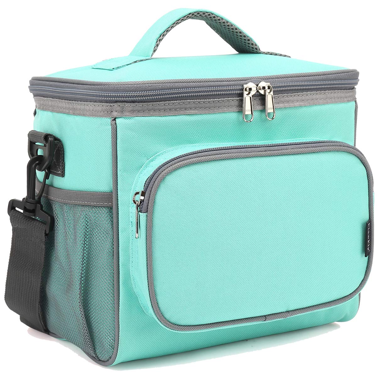 FlowFly Jade insulated lunch bag with front pocket keeps snacks organized for commutes.