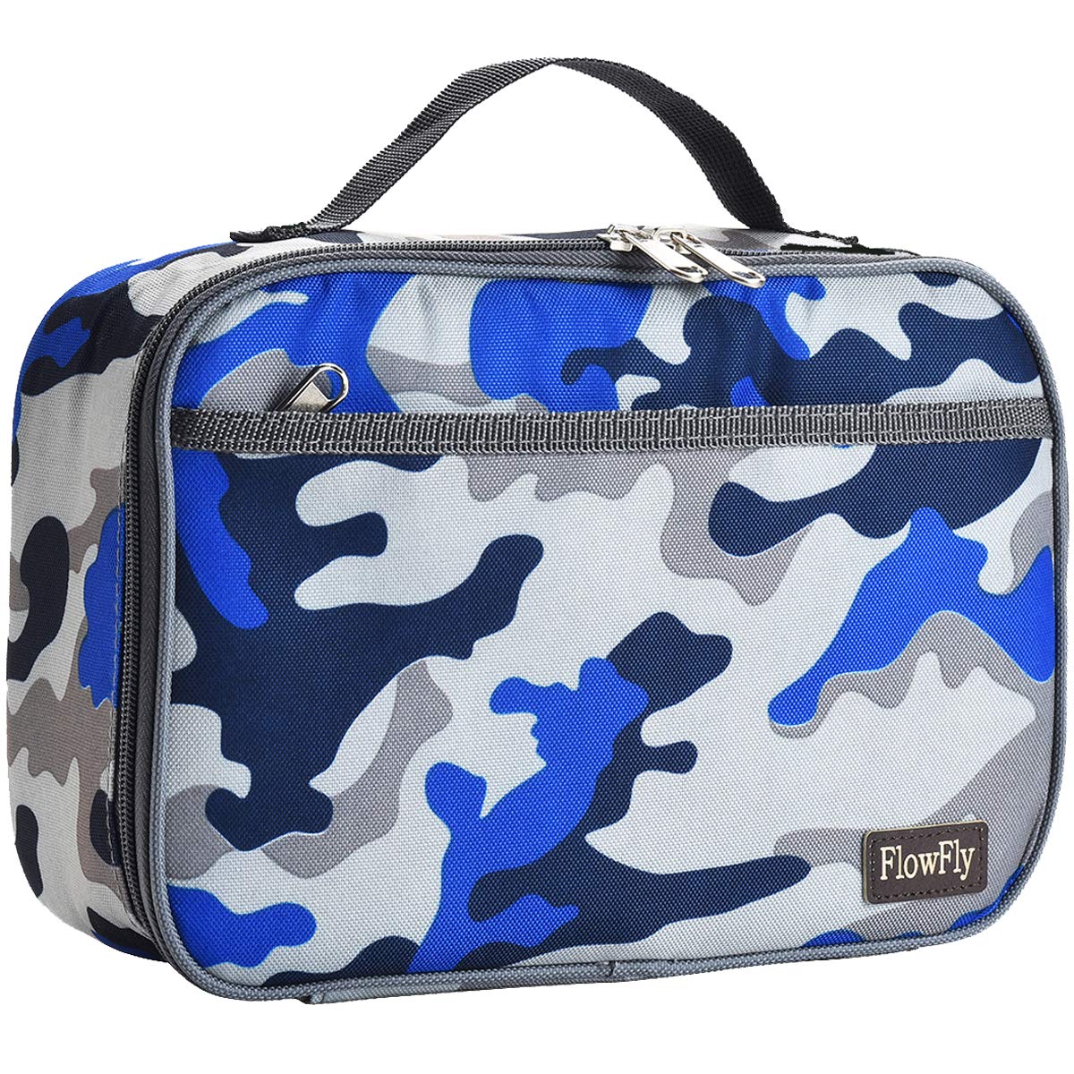 FlowFly kids lunch bag blue camo with front pocket for quick snacks