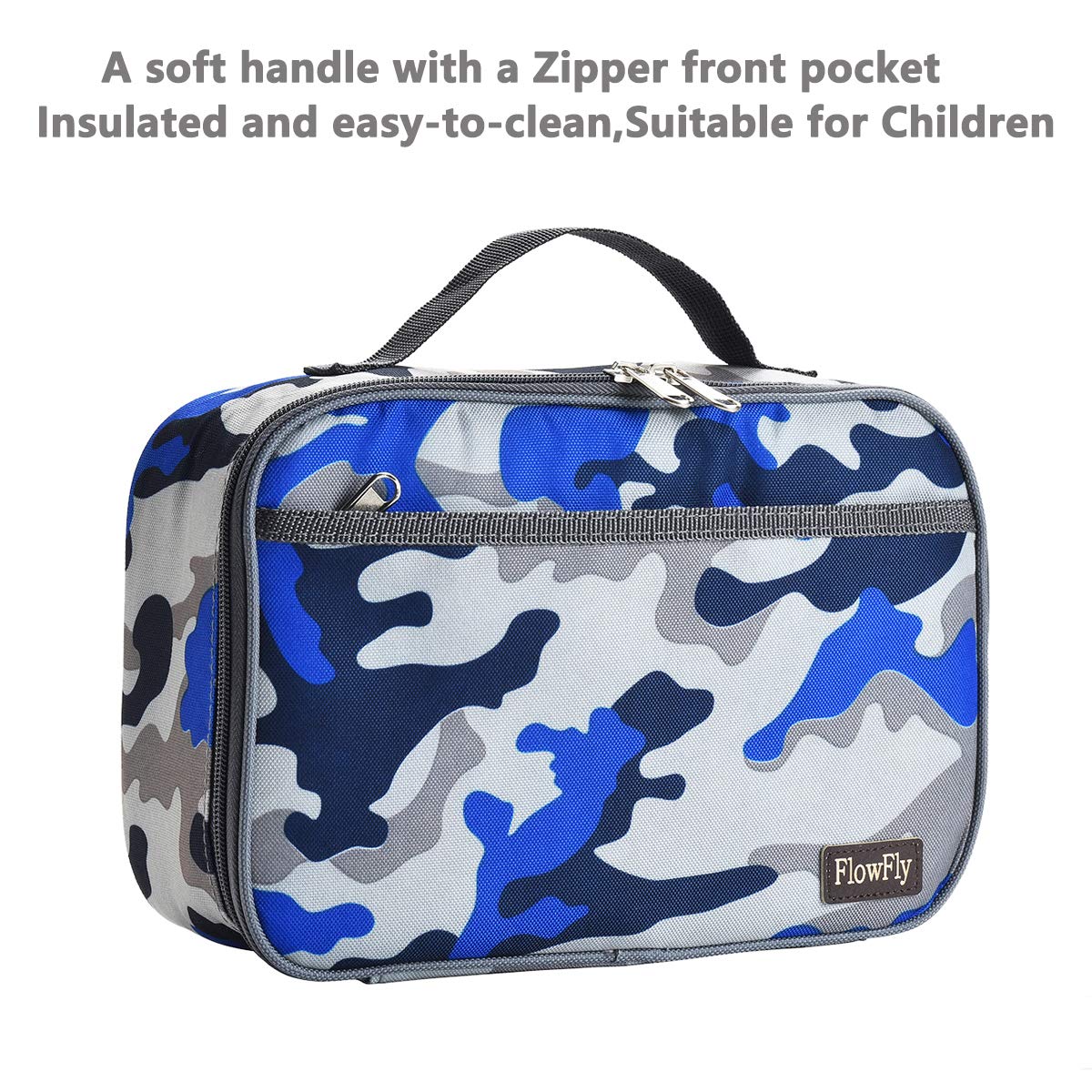 FlowFly blue camo lunch bag inner mesh pouch for utensils and napkins