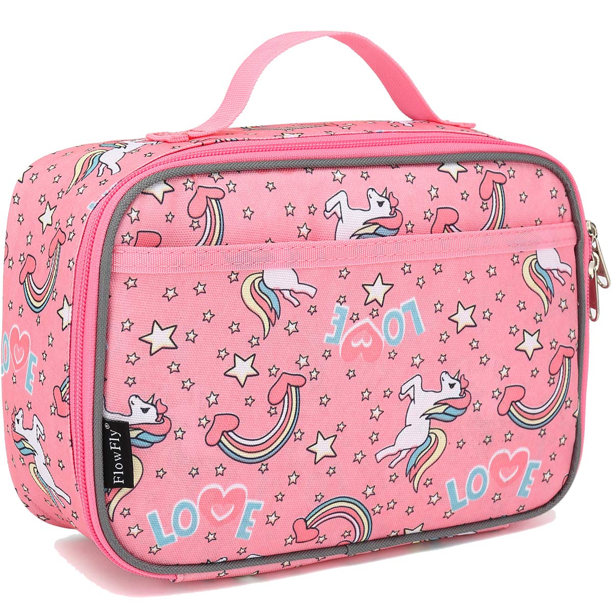 FlowFly kids lunch bag insulated blue camouflage exterior keeps meals fresh at school