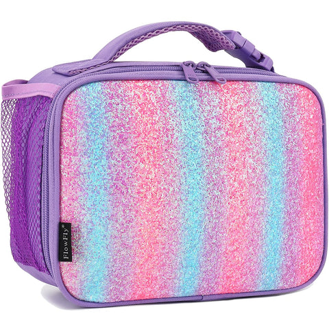 FlowFly Kids Lunch Bag with insulated purple glitter finish for all-day freshness