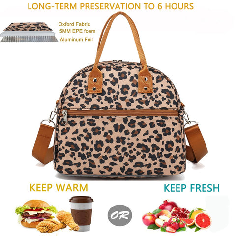 FlowFly Leopard lunch bag with shoulder strap for hands-free carrying