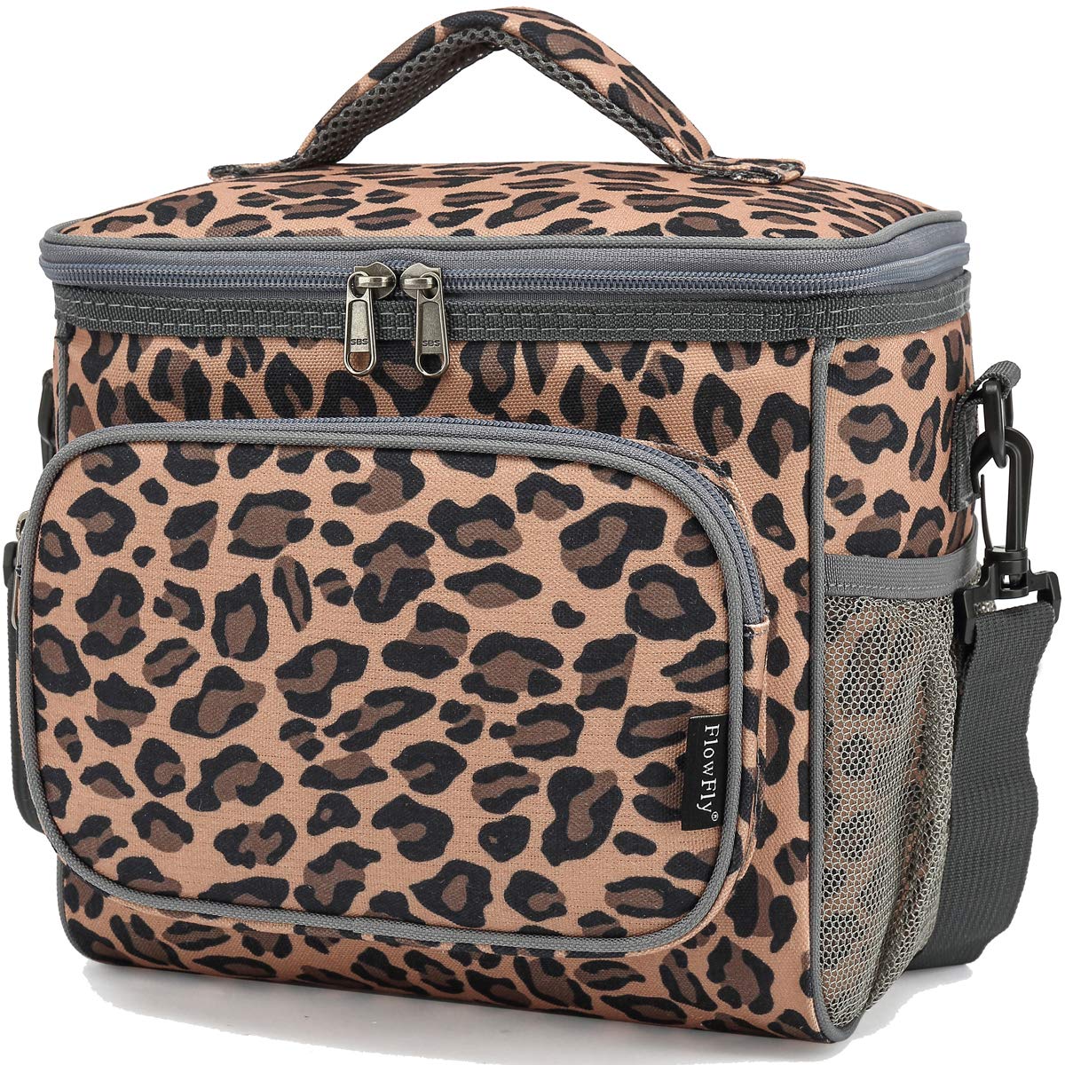 FlowFly Leopard lunch bag water-resistant exterior protects contents during commutes.