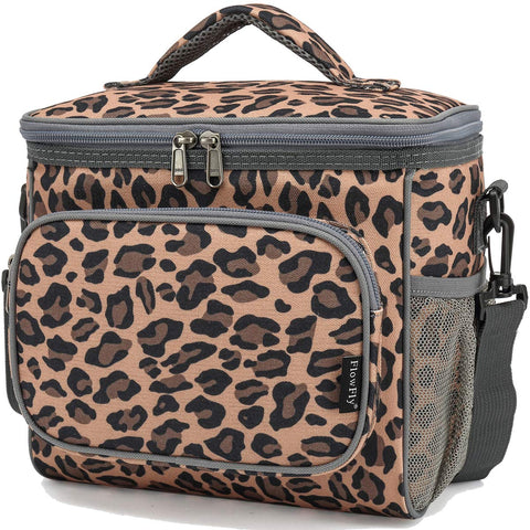 FlowFly Leopard lunch bag water-resistant exterior protects contents during commutes.