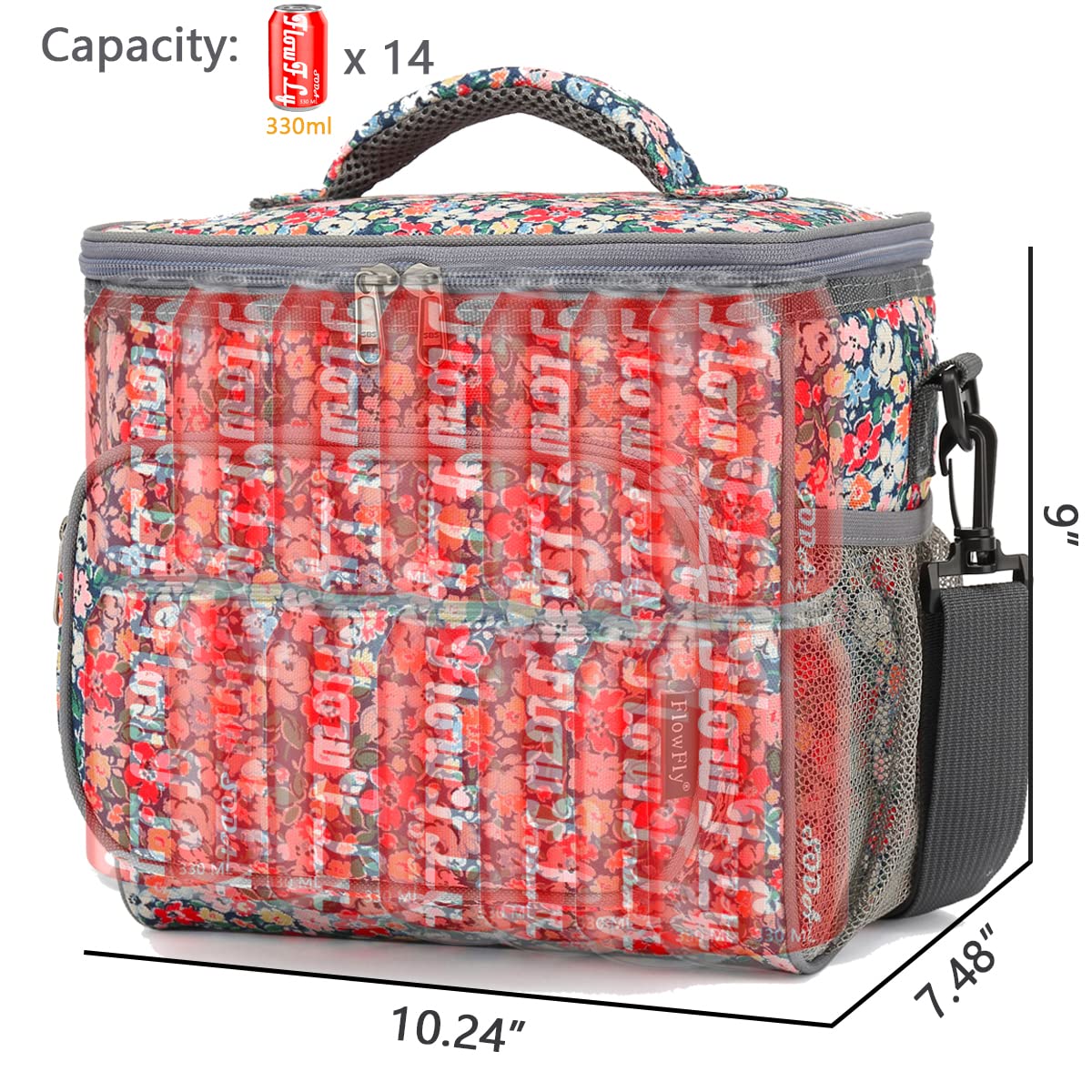 FlowFly insulated lunch bag 600D polyester material for lasting durability.