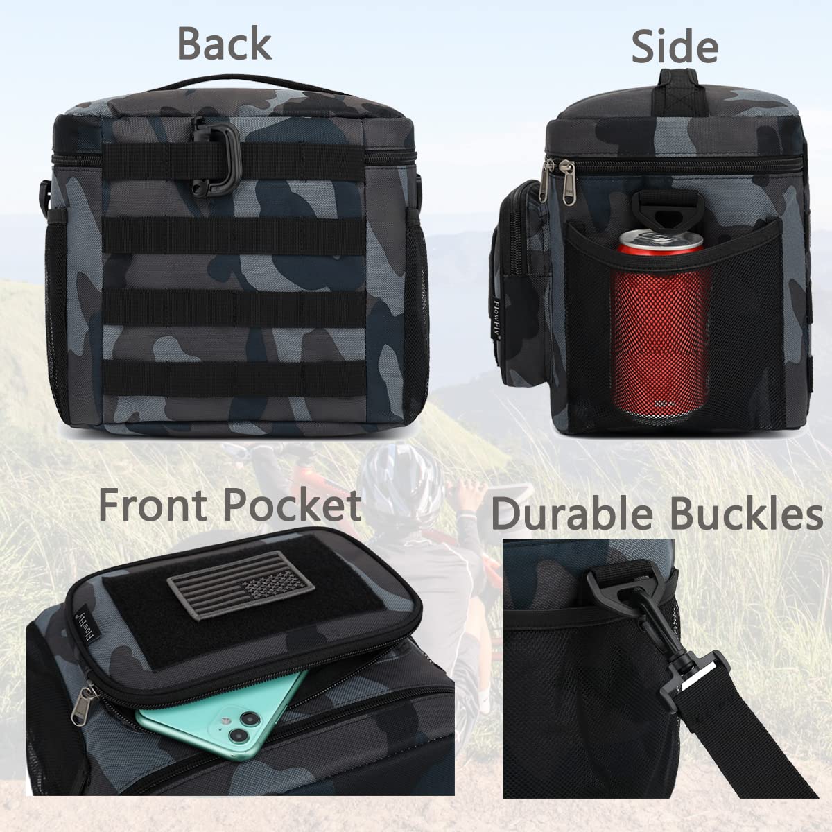 FlowFly lunch bag adjustable shoulder strap for comfortable carrying.