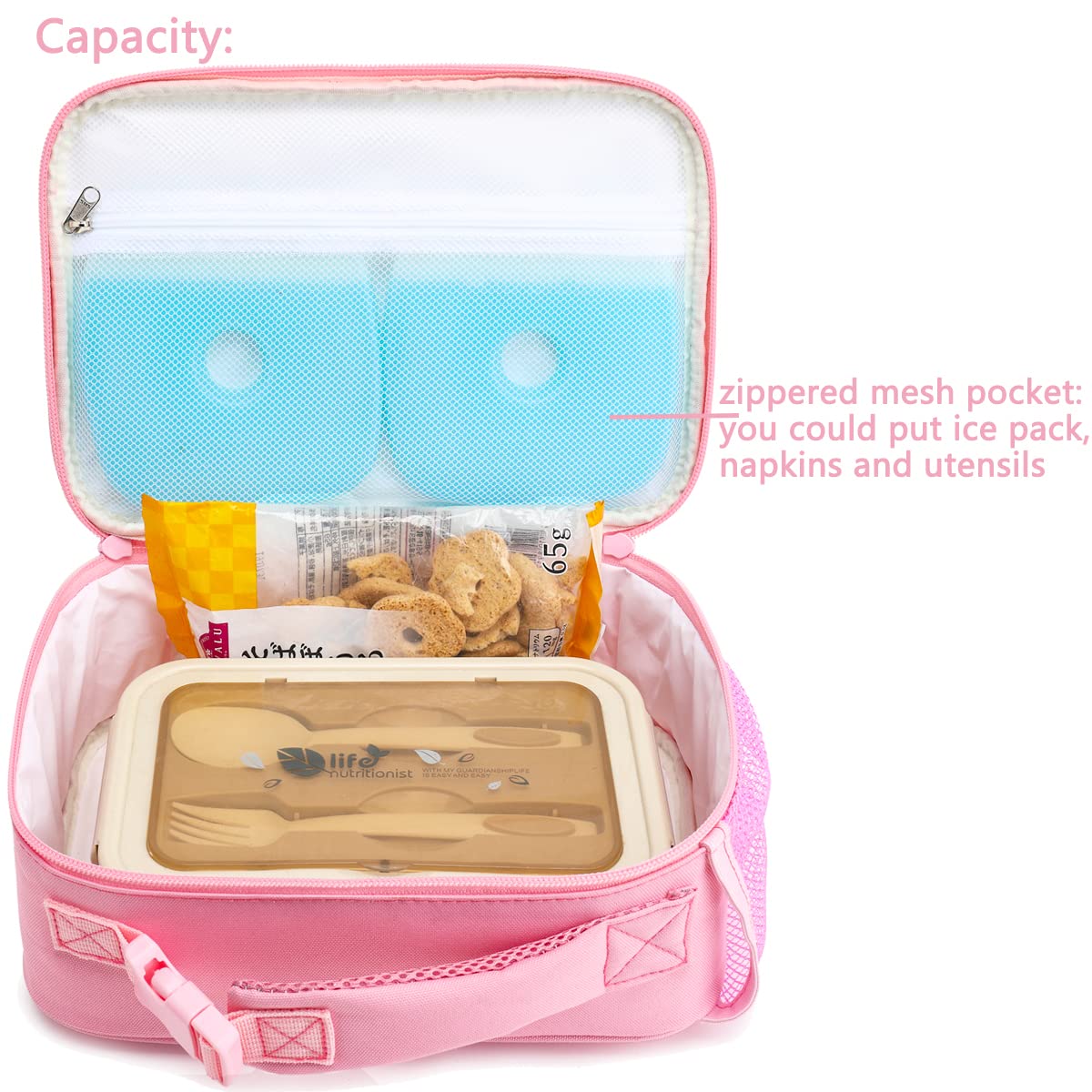 FlowFly lunch bag dimensions show compact size for backpack packing