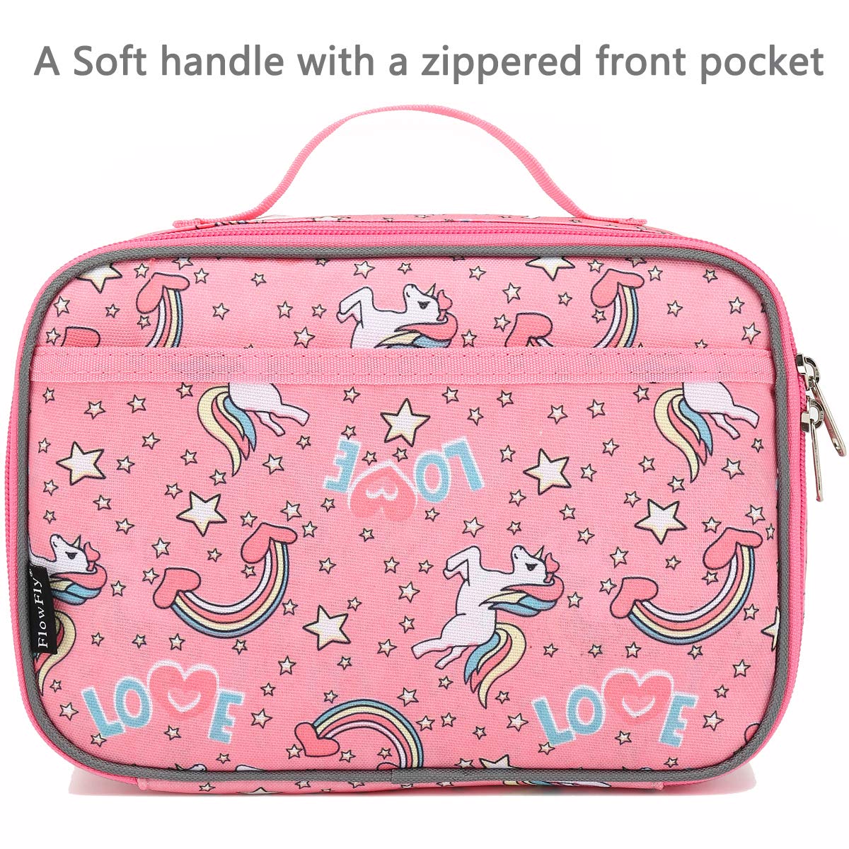 FlowFly lunch bag front pocket for quick snacks and secret notes