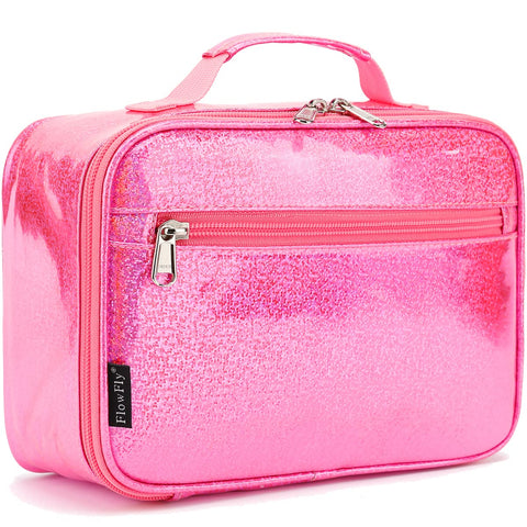 FlowFly pink kids lunch bag front view with durable insulation for all-day freshness.