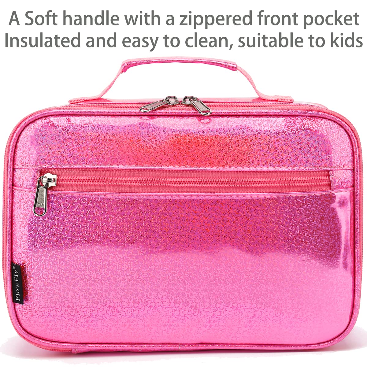 FlowFly pink kids lunch bag open top for easy packing and quick access.
