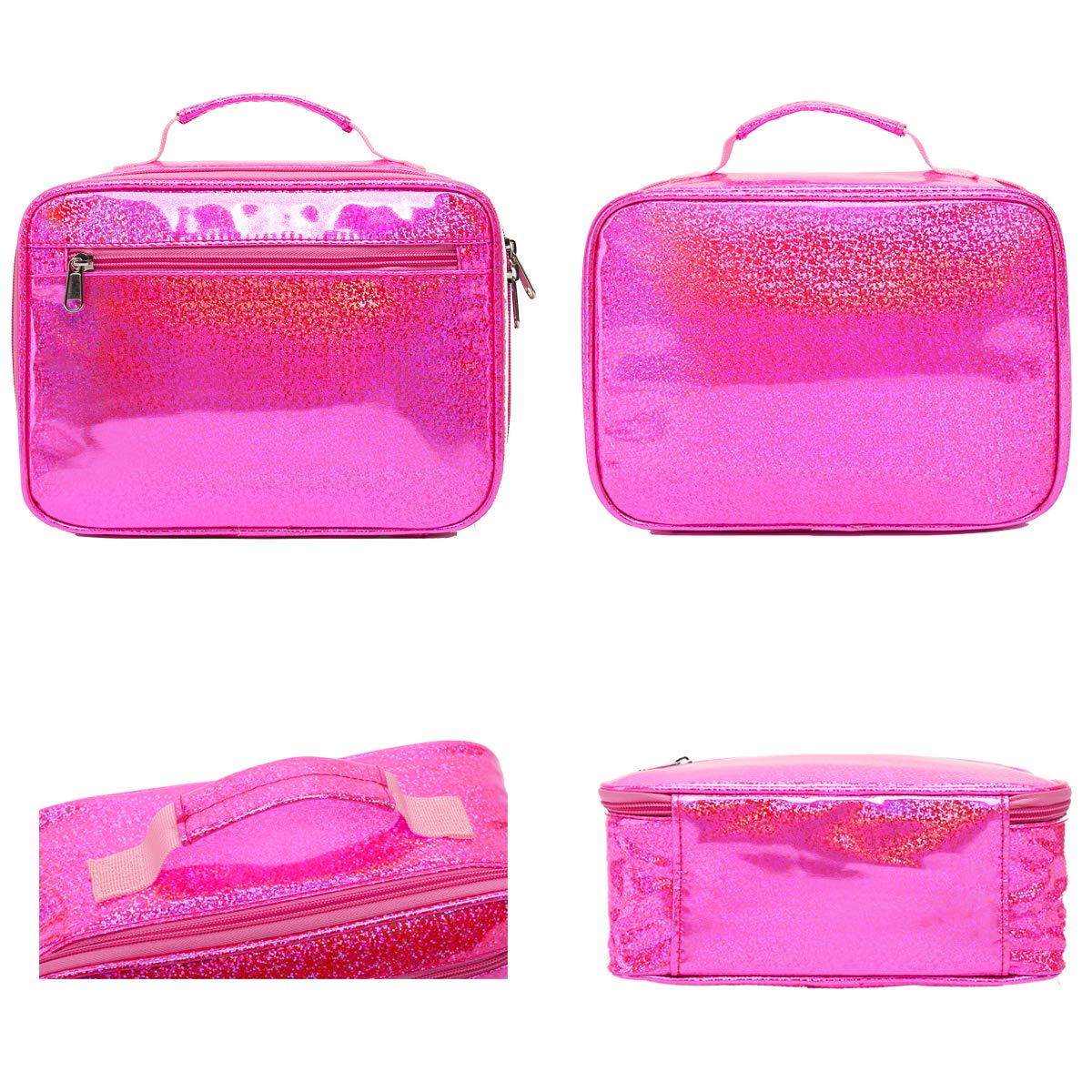 FlowFly pink kids lunch bag with ice pack maintains hot or cold temps.