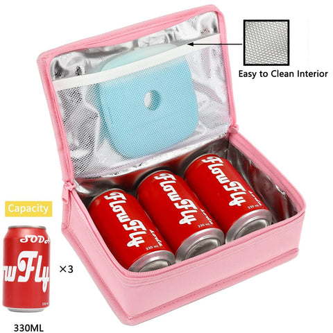 FlowFly pink with ice pack demonstrates insulation for temperature control.