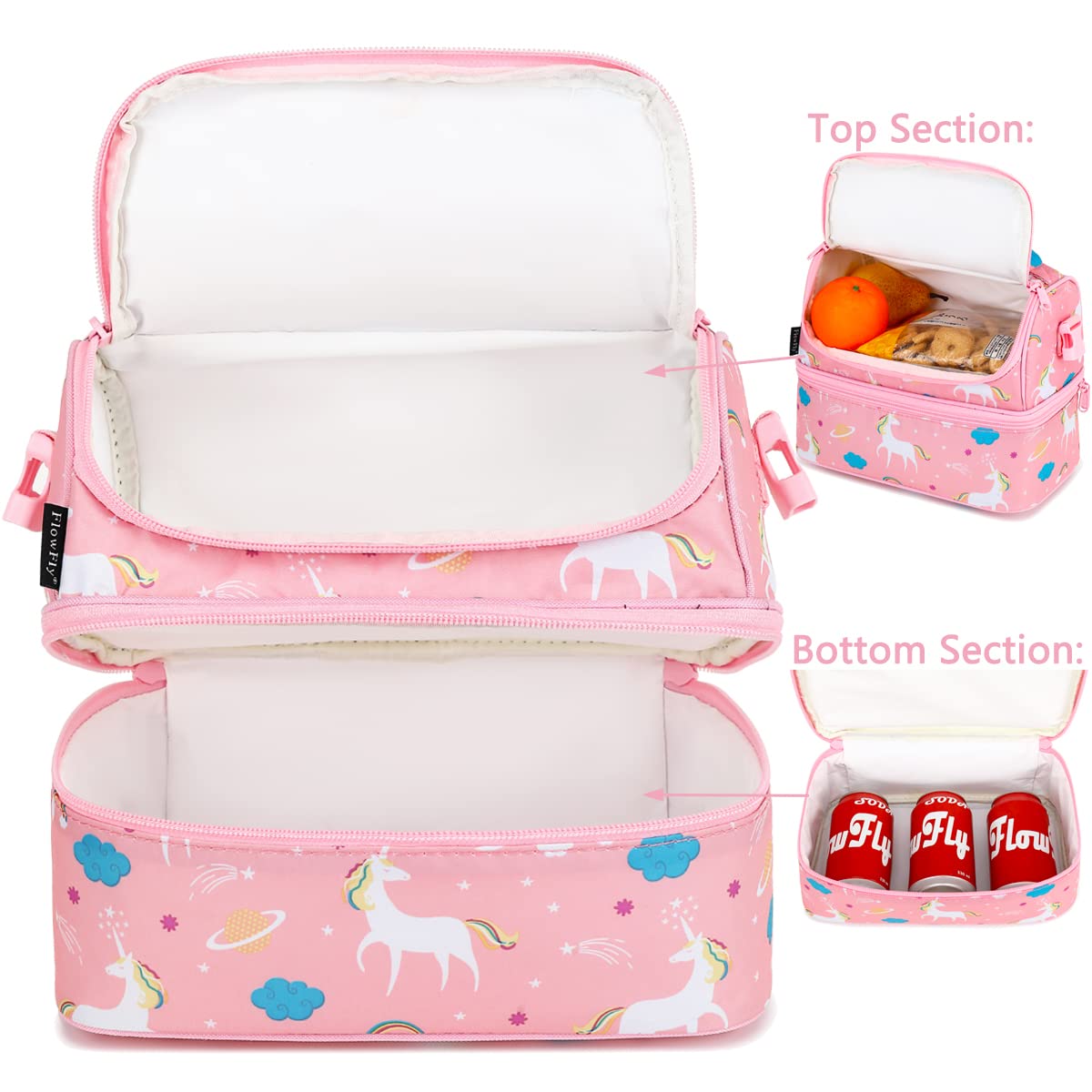 FlowFly Unicorn Lunch Bag with adjustable strap for flexible carrying