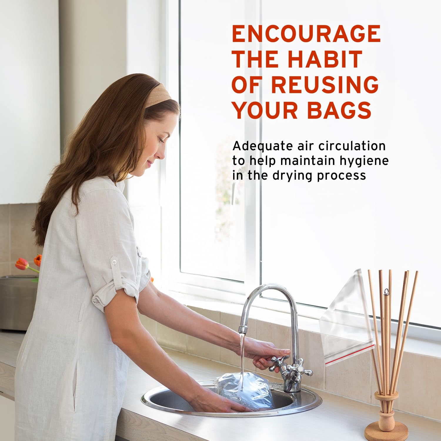 FloWorks Design savings emphasis on reusing bags and reducing waste