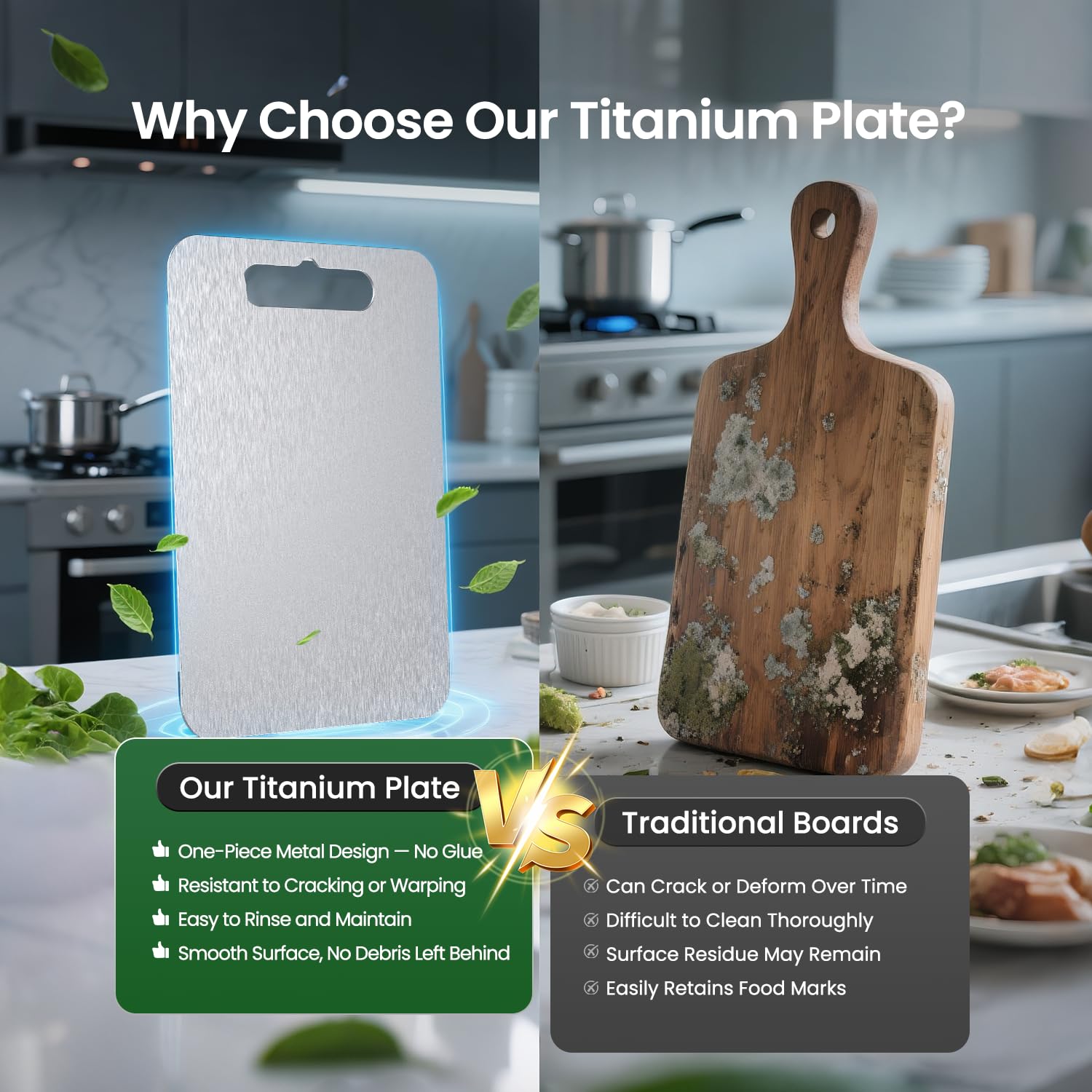 Flurose titanium cutting board set, dual-sided design for chopping and serving