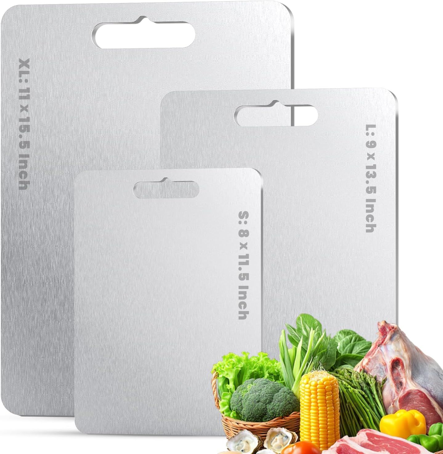 Flurose titanium cutting board set: large board, top view, durable surface for meal prep