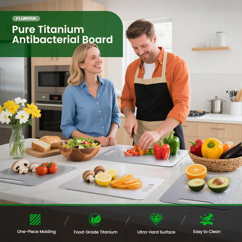 Flurose titanium cutting board set, medium board on counter for efficient chopping