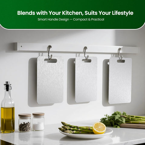 Flurose titanium cutting board set, vegetables prep on medium board, smooth surface