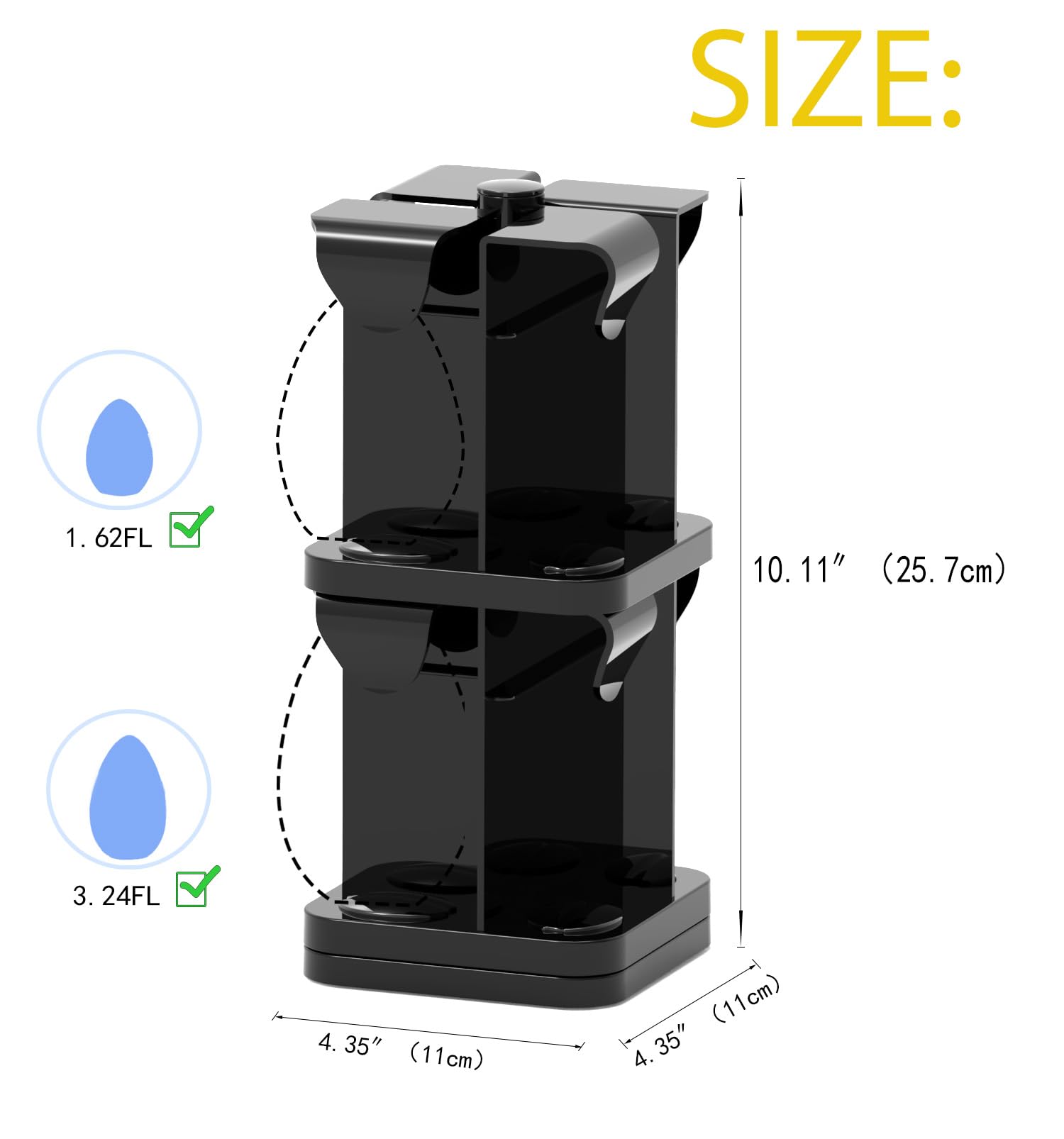 Two-tier stackable design to maximize small spaces on countertops.