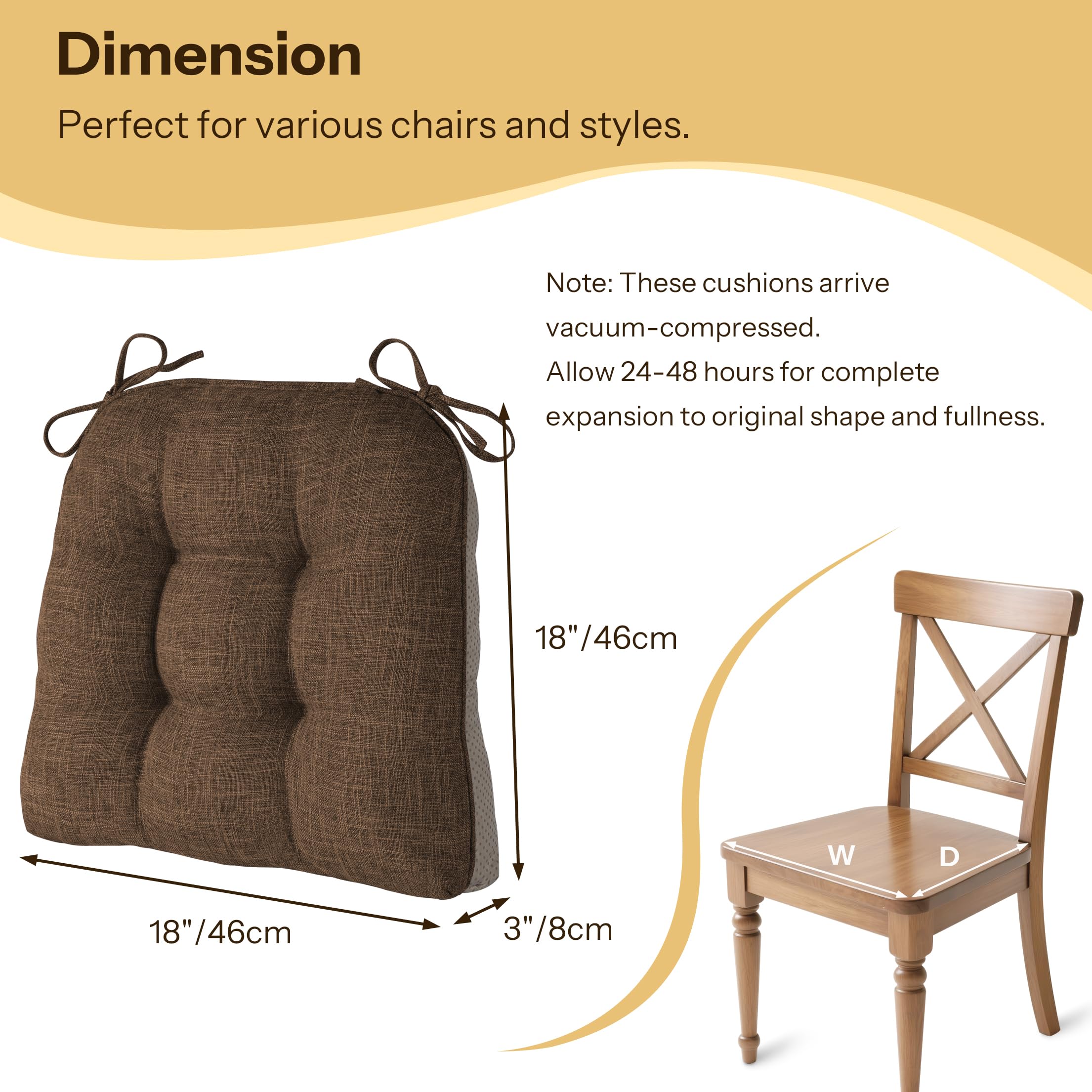 FlyGulls 18x18x3 cushions provide plush comfort for long dinners.