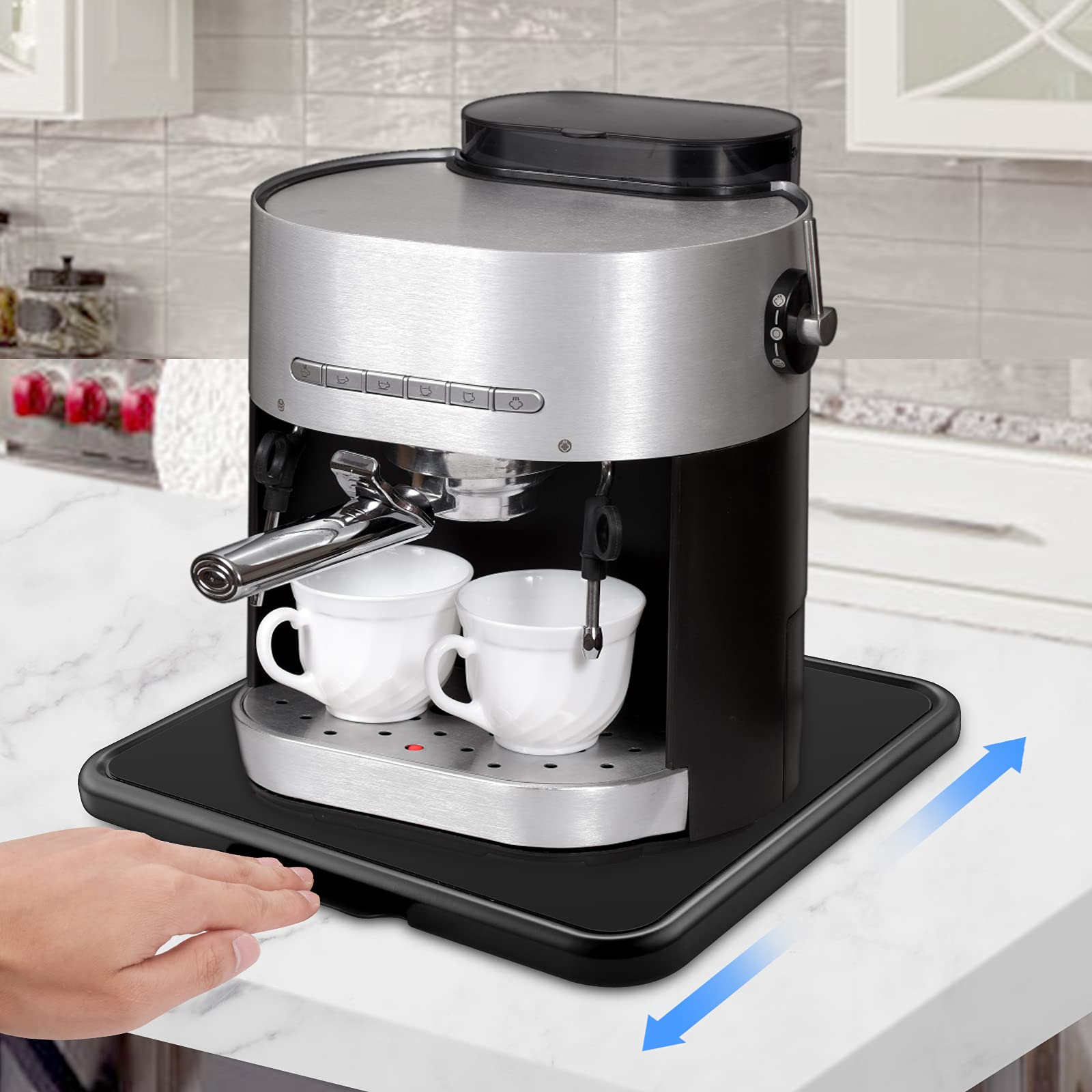 Flyisland sliding tray back view with smooth edge for easy appliance access.