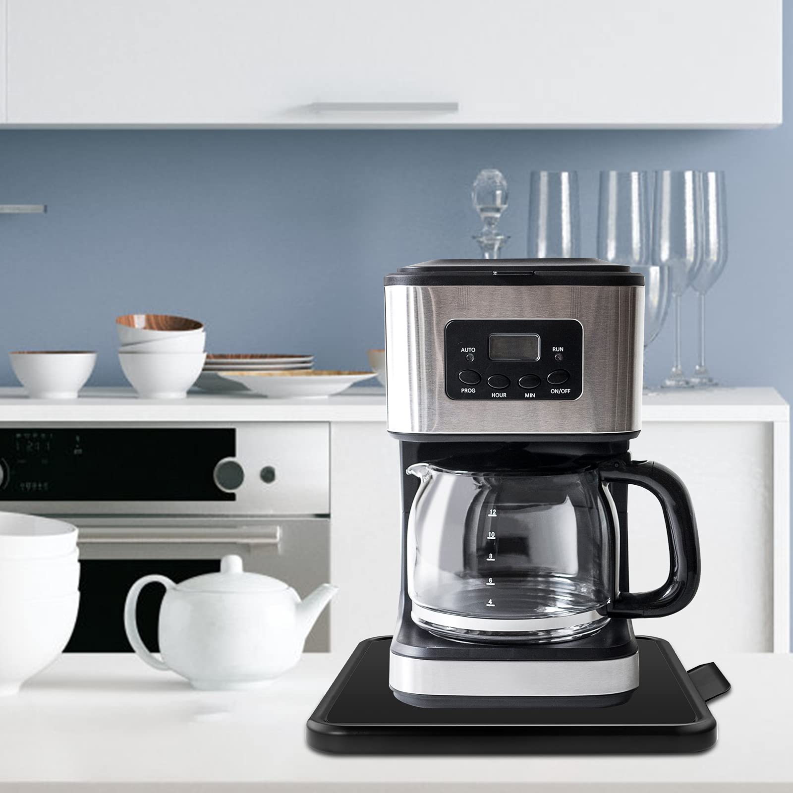 Flyisland kitchen caddy with coffee maker demonstrates secure rolling action.