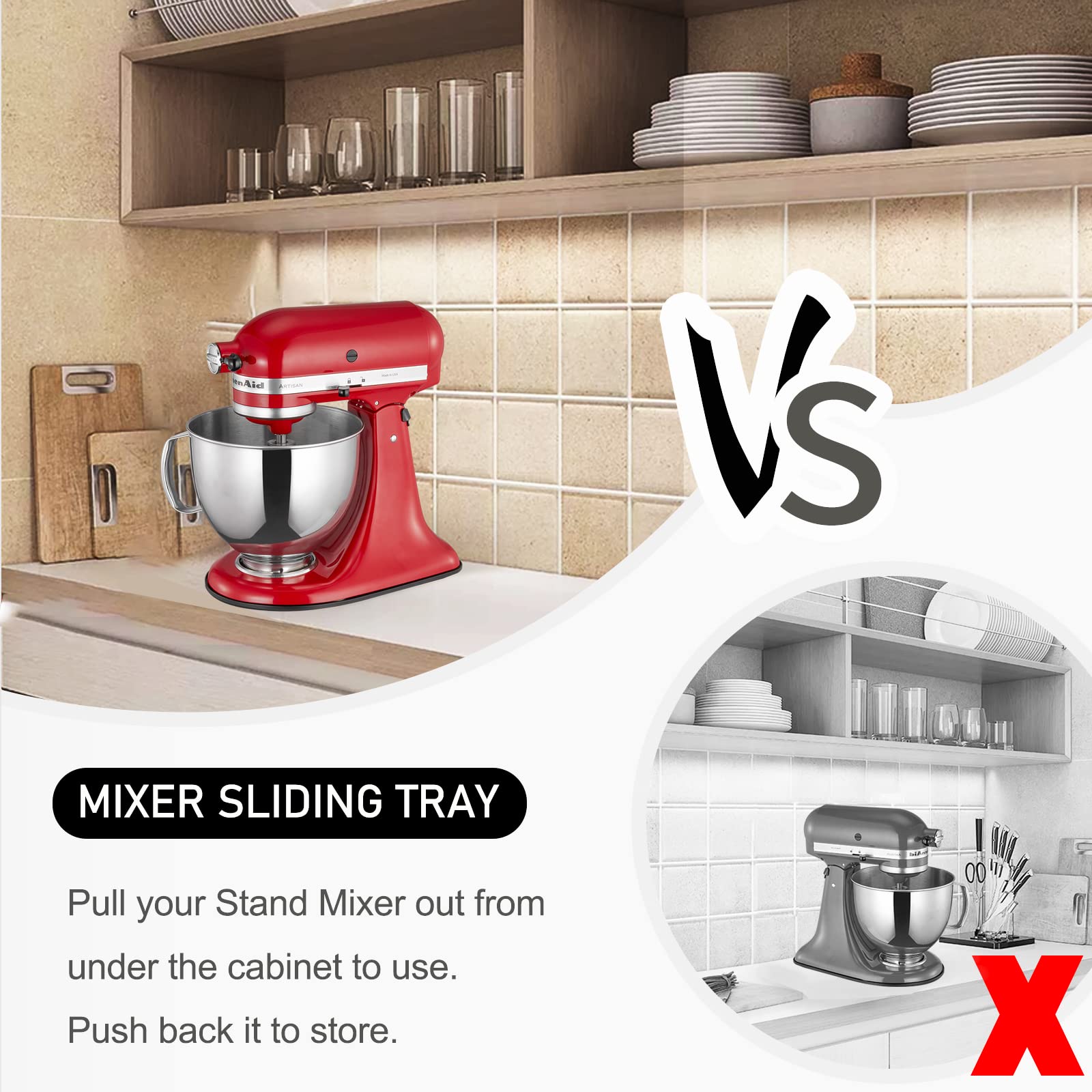 Flyisland mixer slider includes two sizes for 4.5-5 qt and 5-8 qt KitchenAid.