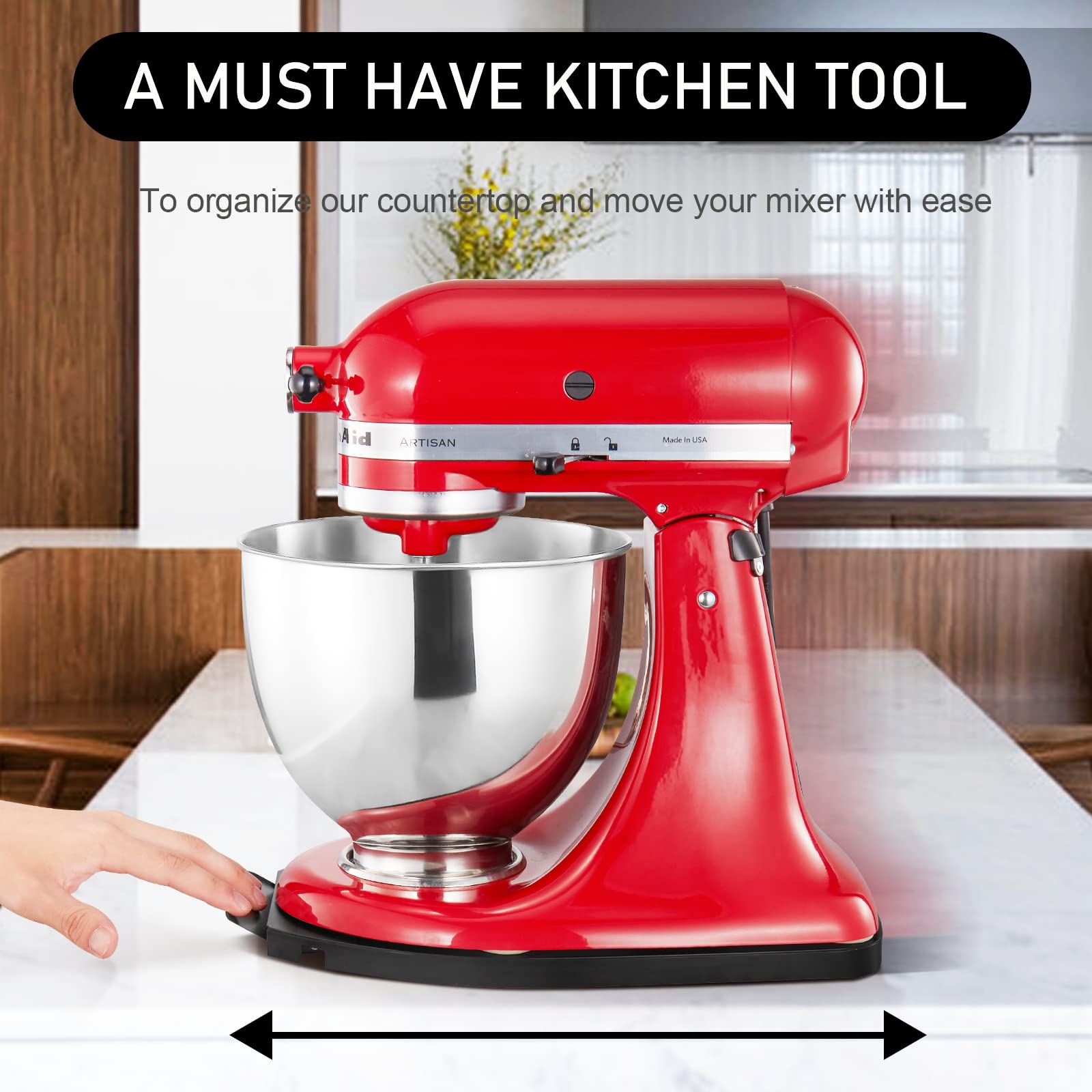 Flyisland mixer slider rolling-wheels simplify kitchen prep and positioning.