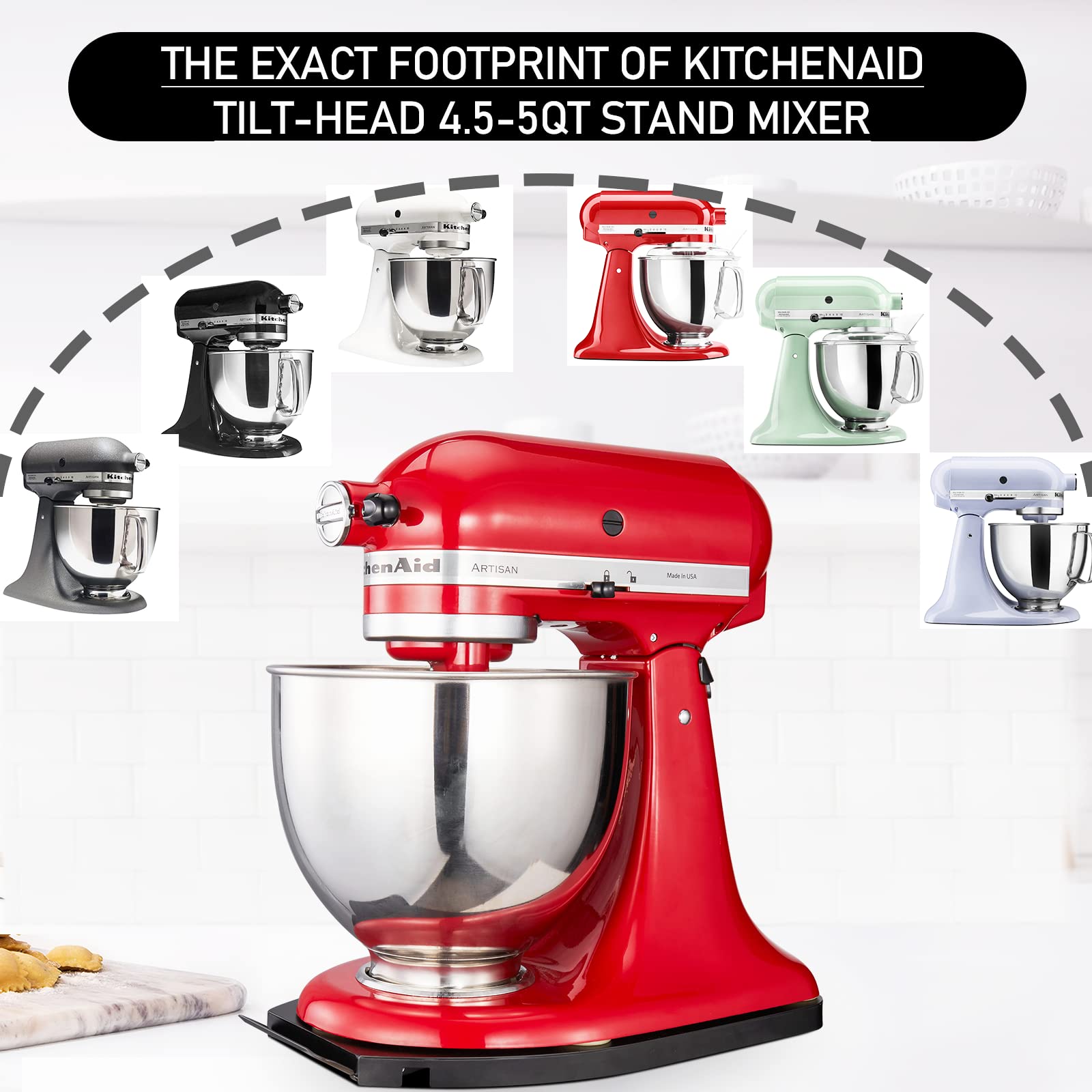 Flyisland mixer slider small-4-5qt fits tilt-head mixers for easy access.