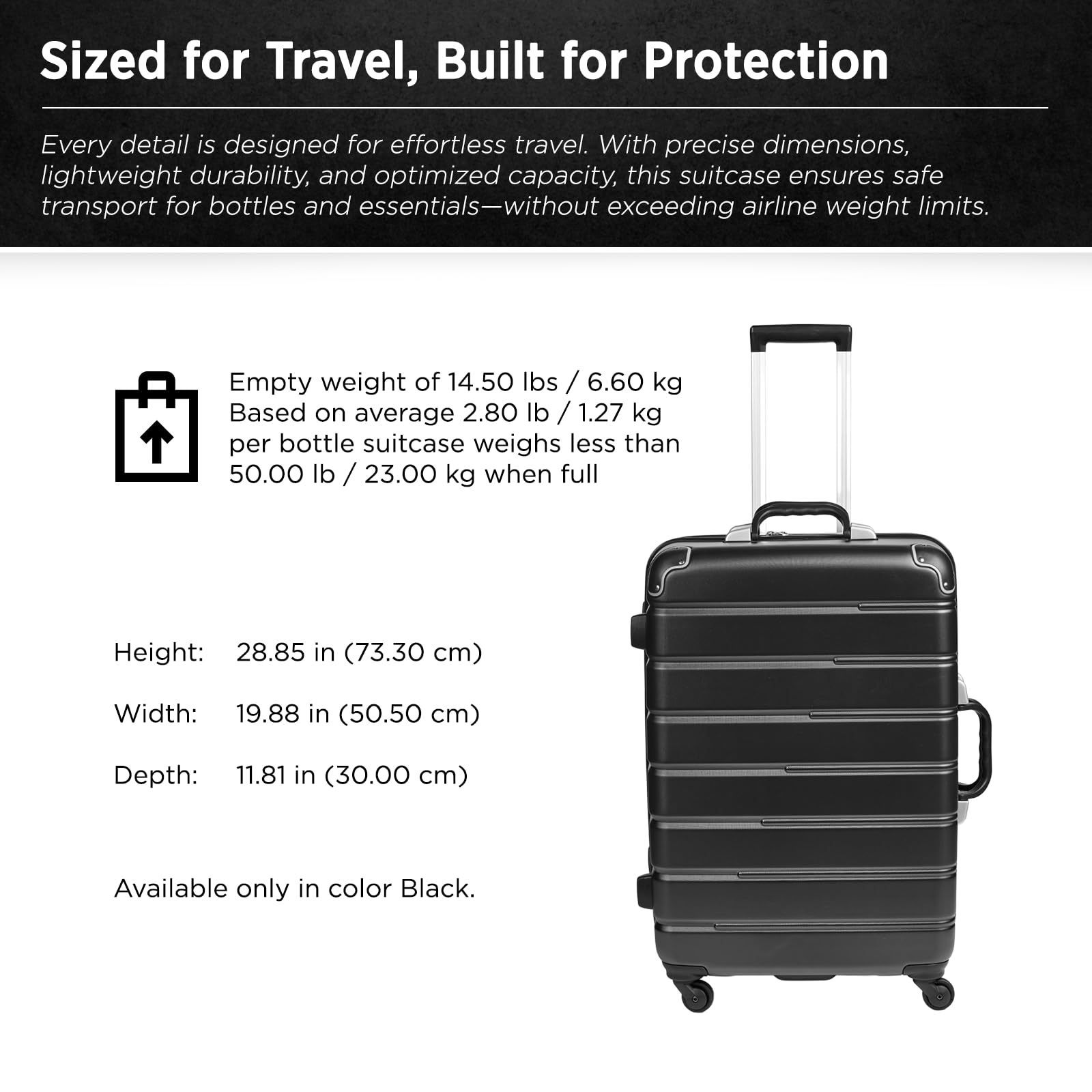 FlyWithWine sleek black design suits wine travelers and events.