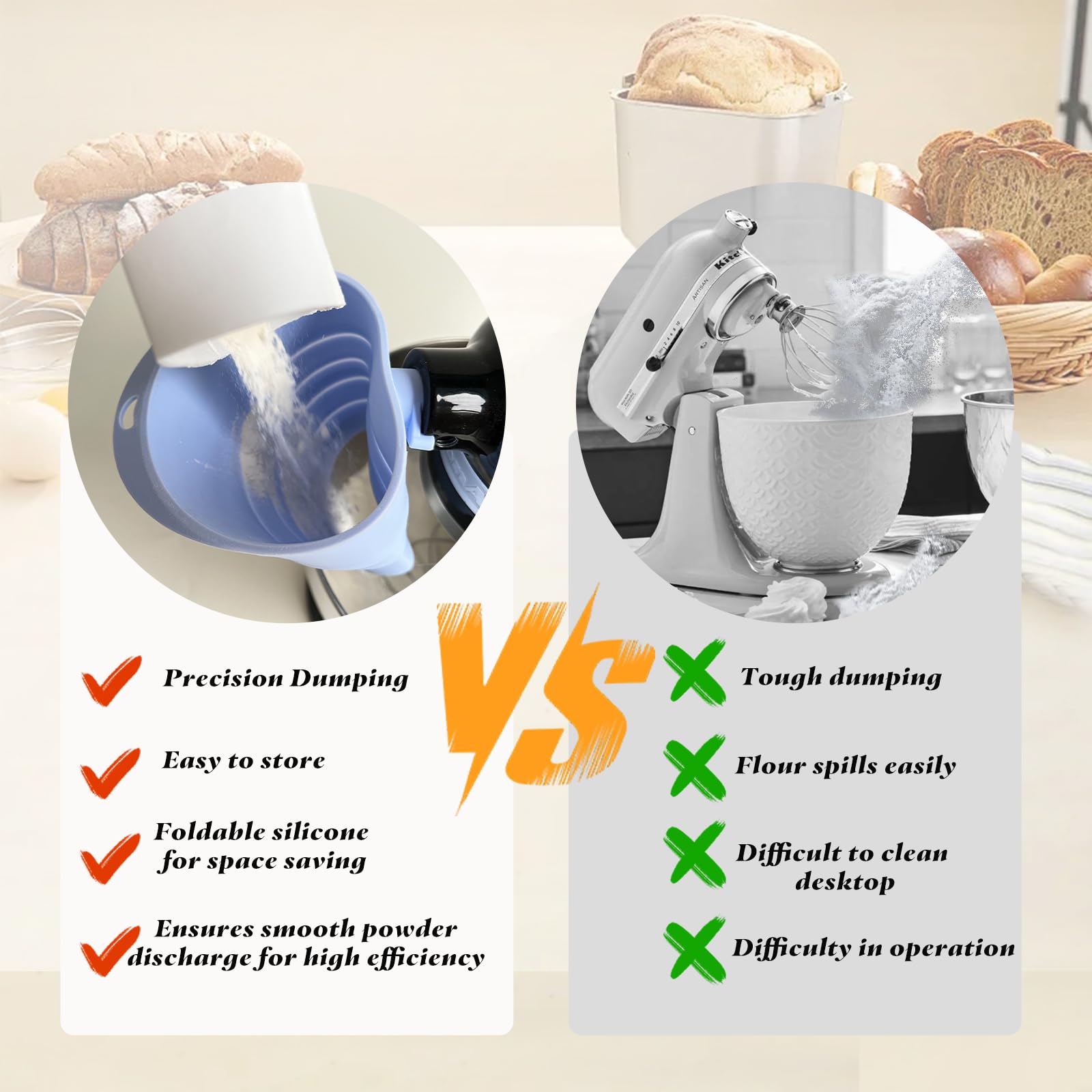 FMOYSIEN durable silicone flour funnel is built for long-term use and easy cleaning.