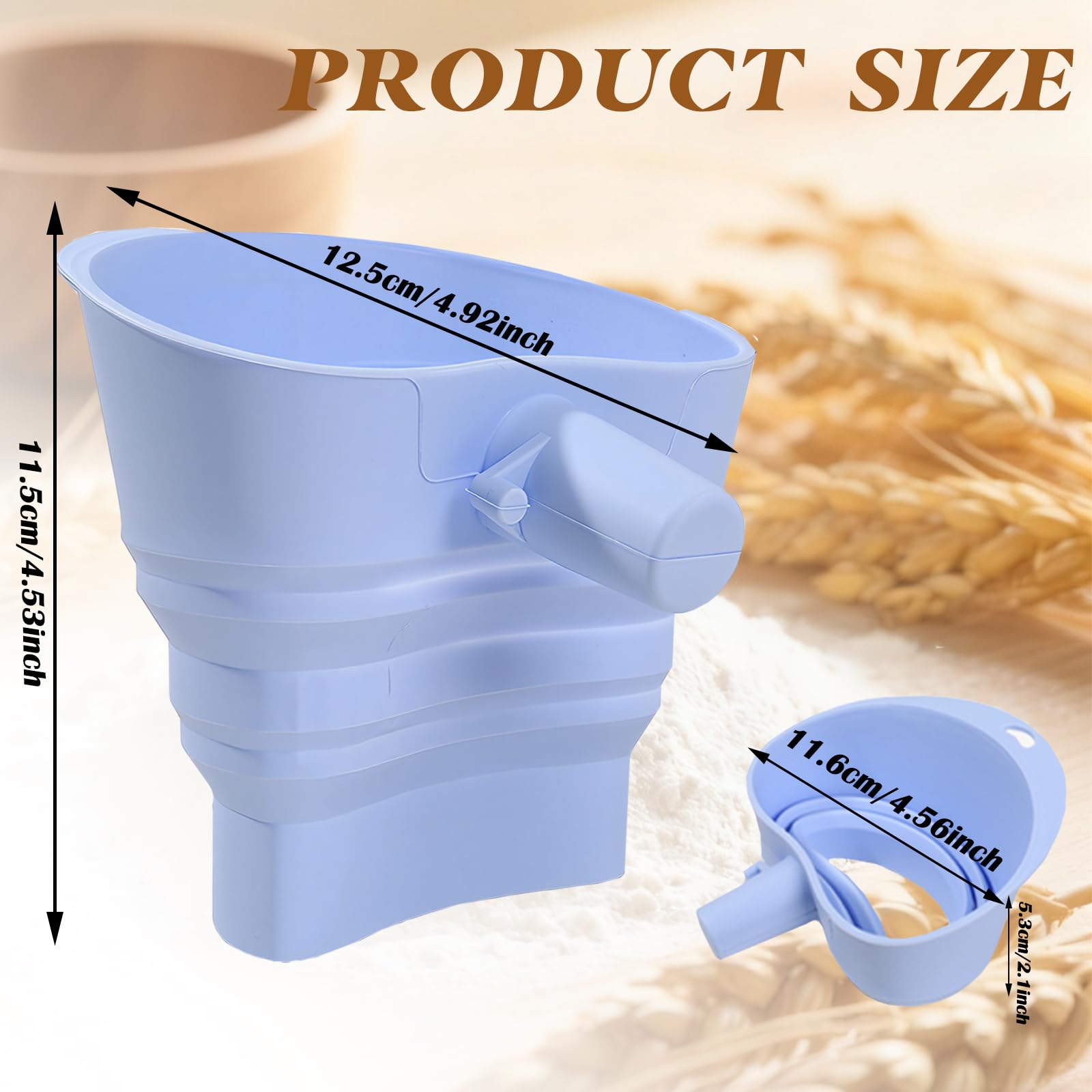 FMOYSIEN V-shaped flour funnel guiding flour into the bowl with minimal splatter.