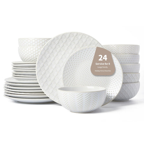 FOBENTA 24pc dinnerware with 10-inch dinner plates for generous servings.