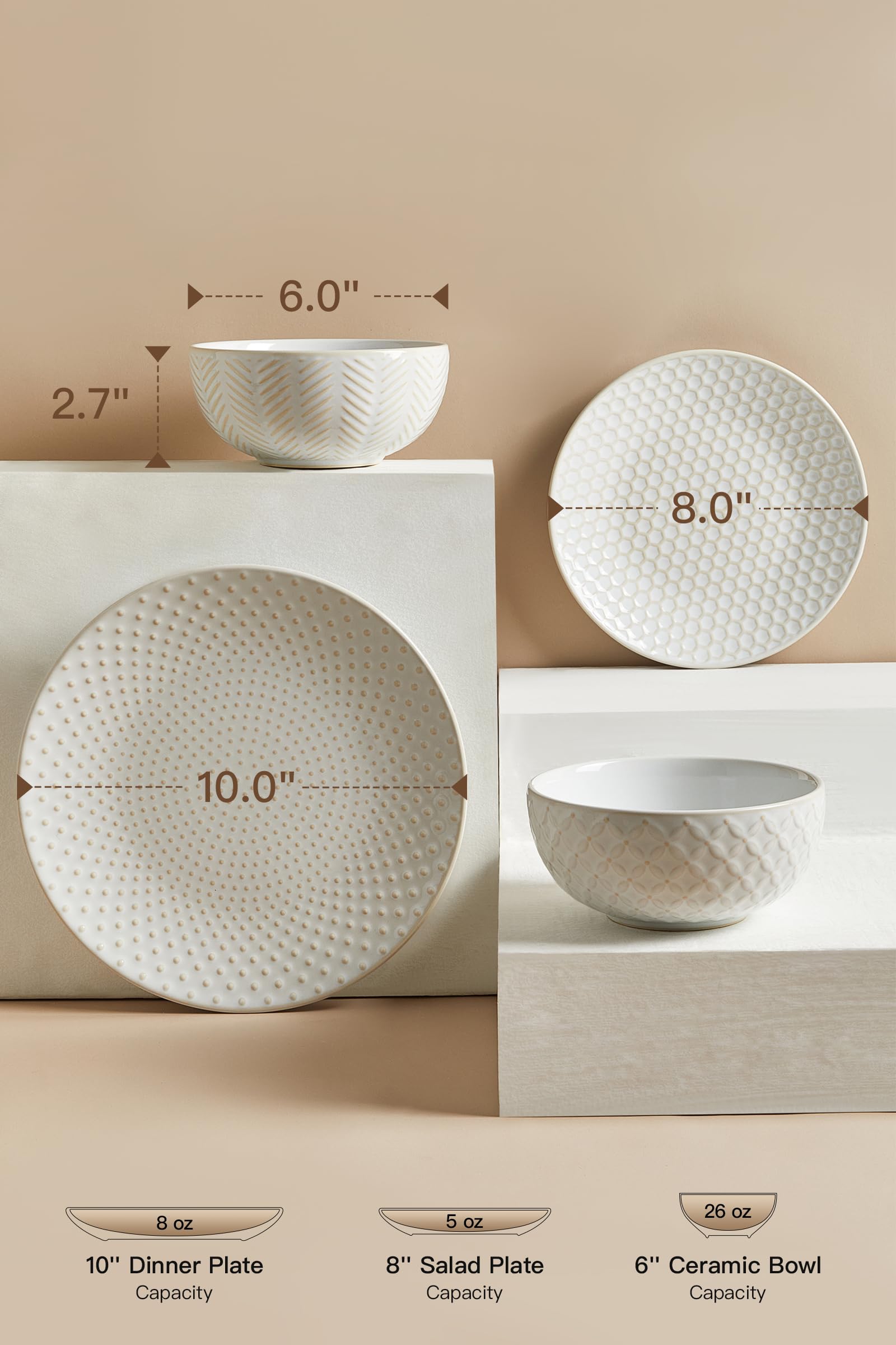 FOBENTA 24pc set features 8-inch salad plates for balanced meals.