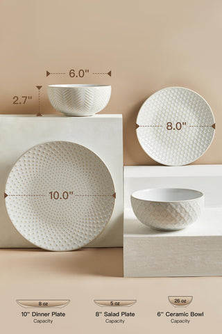 FOBENTA 24pc set features 8-inch salad plates for balanced meals.