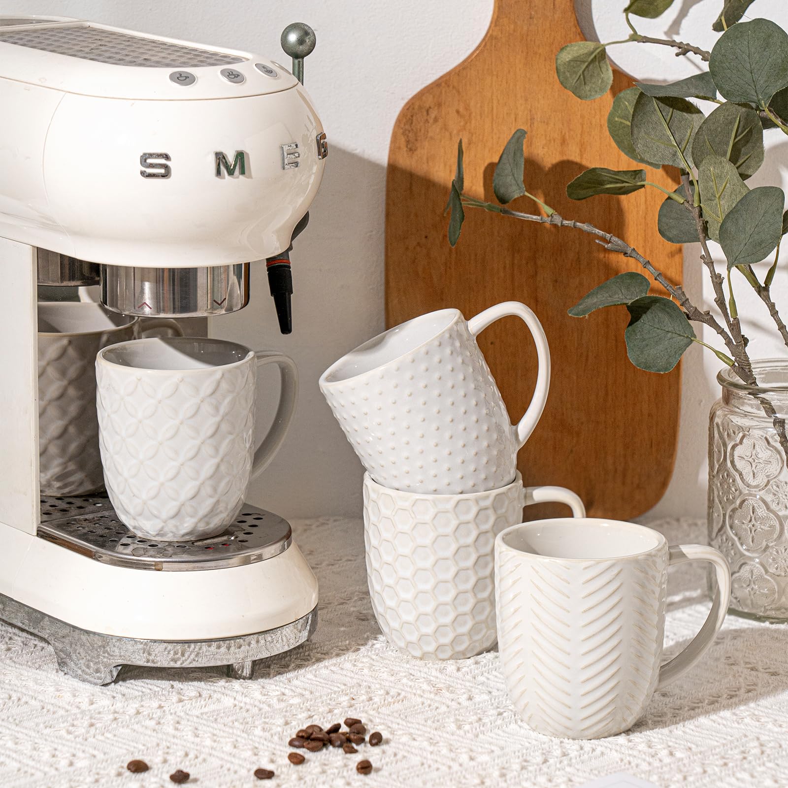 FOBENTA coffee mugs set with beaded embossment for a warm morning ritual.