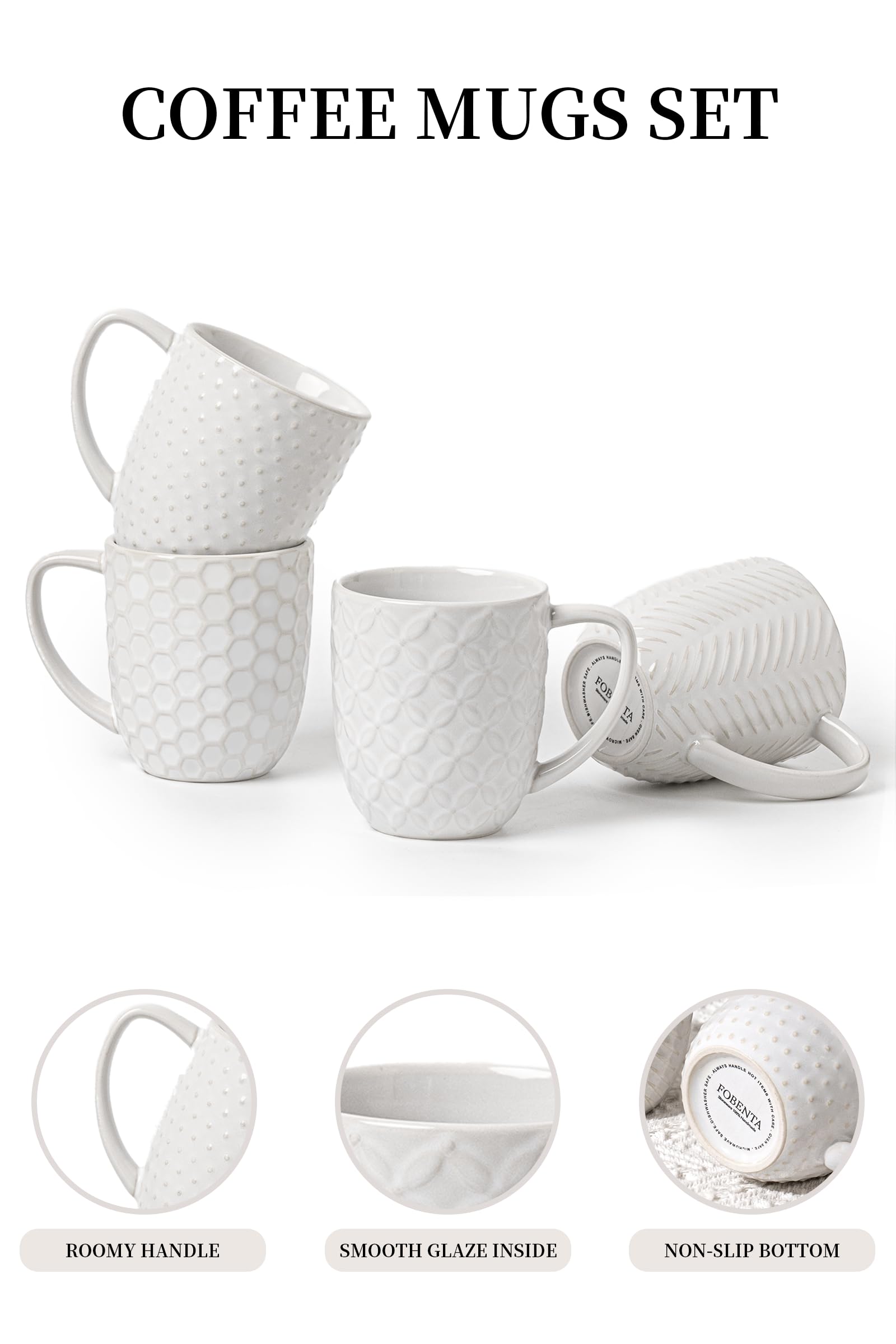 FOBENTA coffee mug with floral embossment for elegant moments.