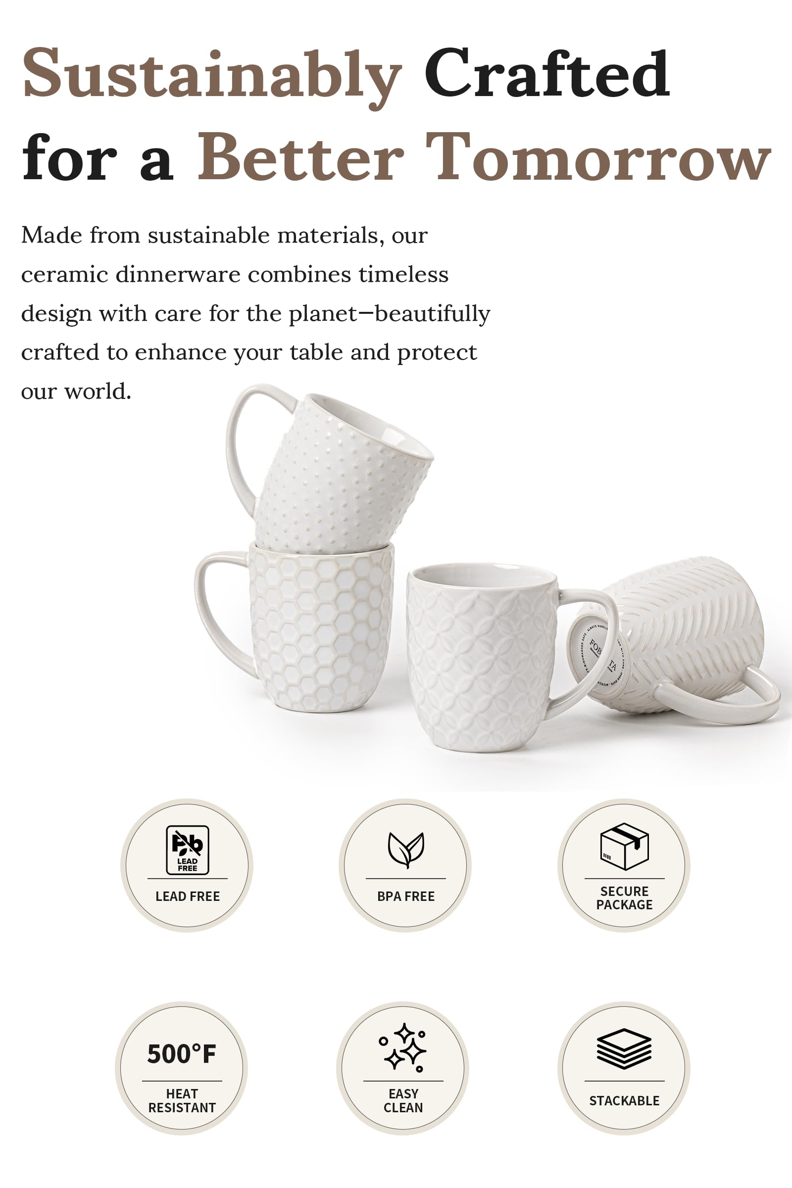 FOBENTA 12oz ceramic mug is microwave and dishwasher safe for daily use.