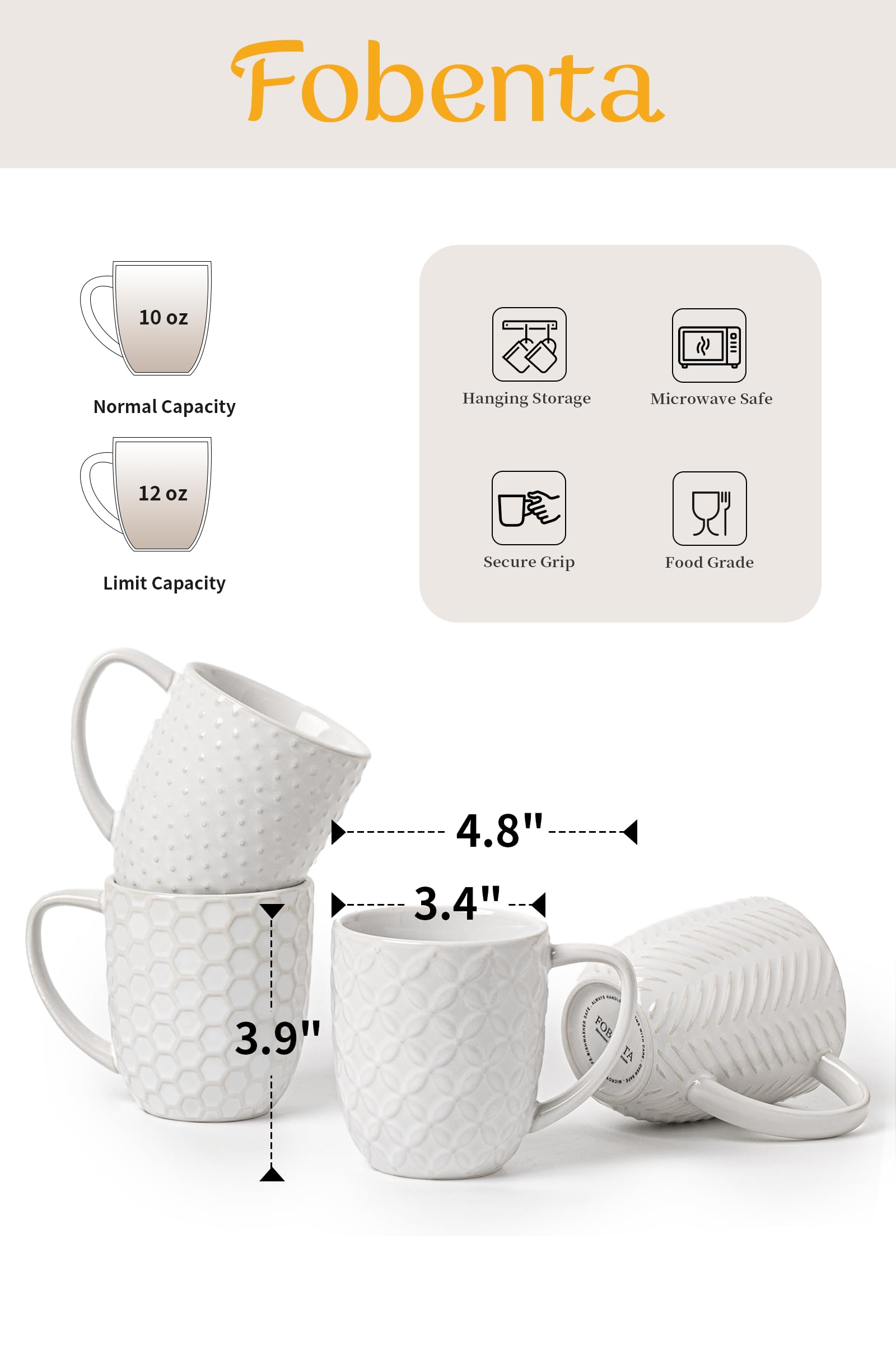 FOBENTA mugs featuring striped embossment for a confident tea break.