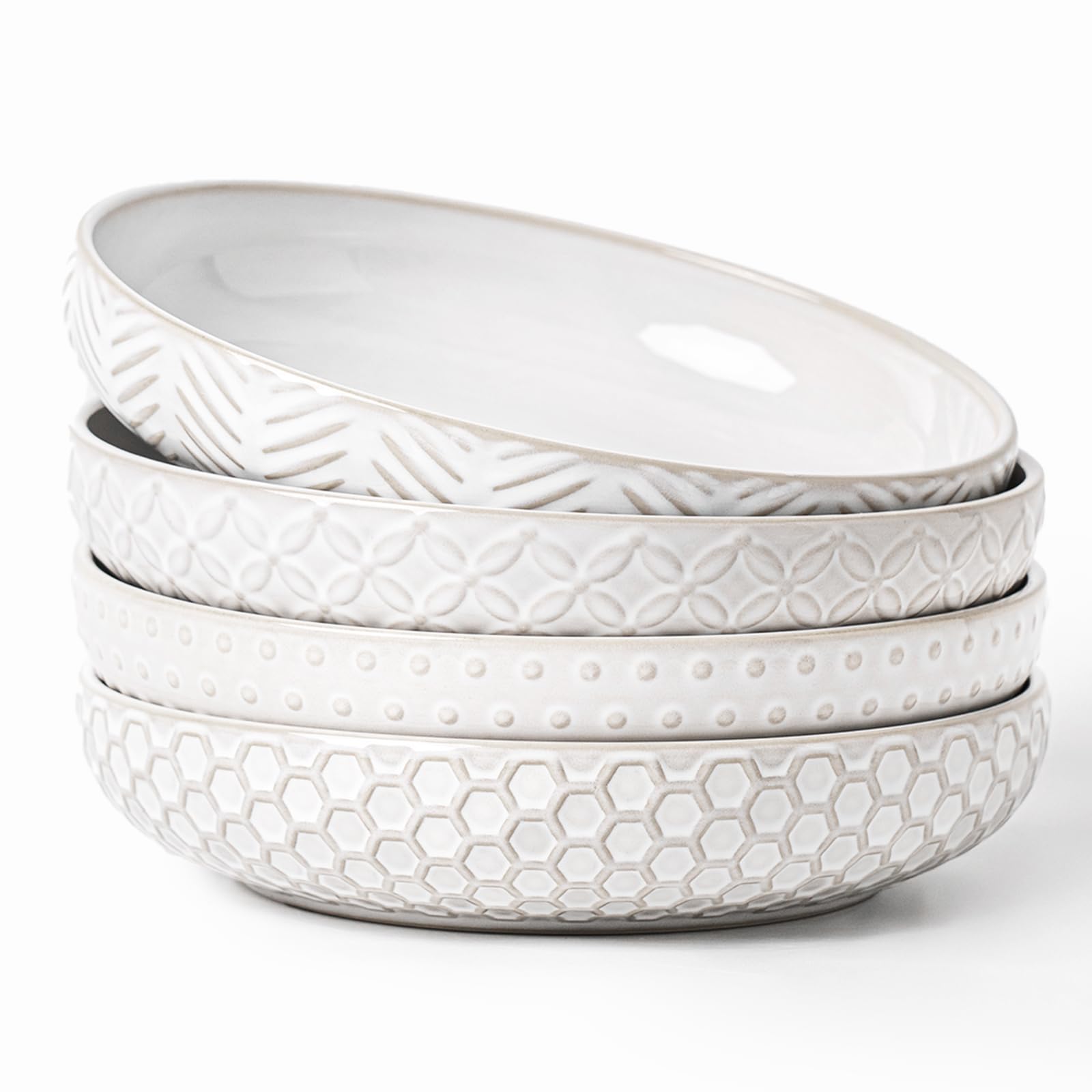 FOBENTA embossed ceramic pasta bowls with 42 oz capacity for generous servings.