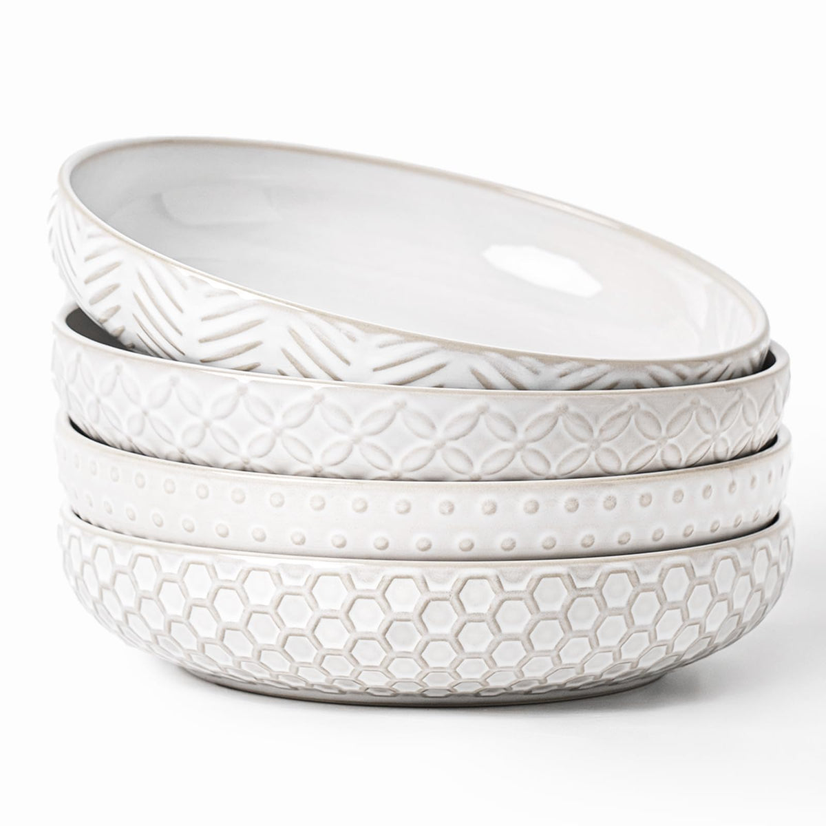 FOBENTA embossed ceramic pasta bowls with 42 oz capacity for generous servings.
