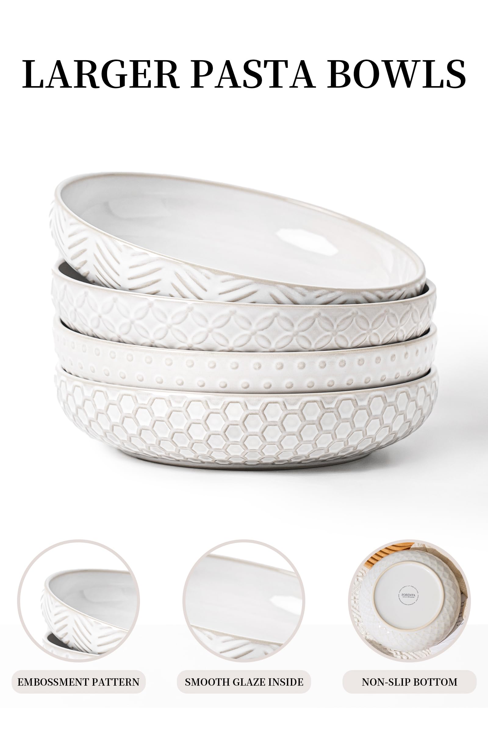 Close-up of FOBENTA embossed texture offers tactile dining experience.