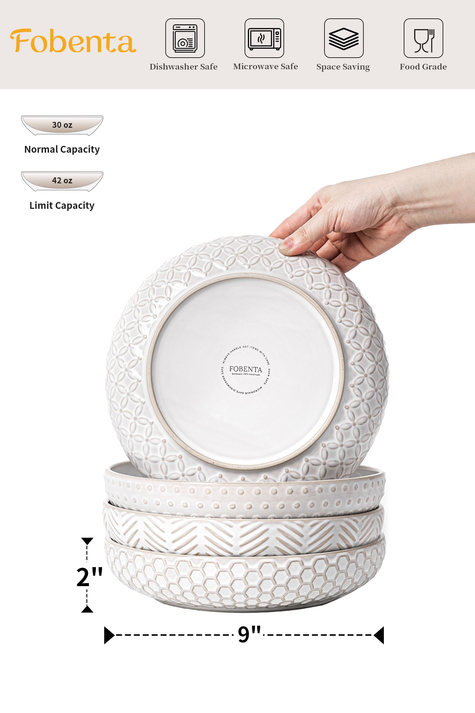 FOBENTA large serving bowls highlight sturdy stackable design.