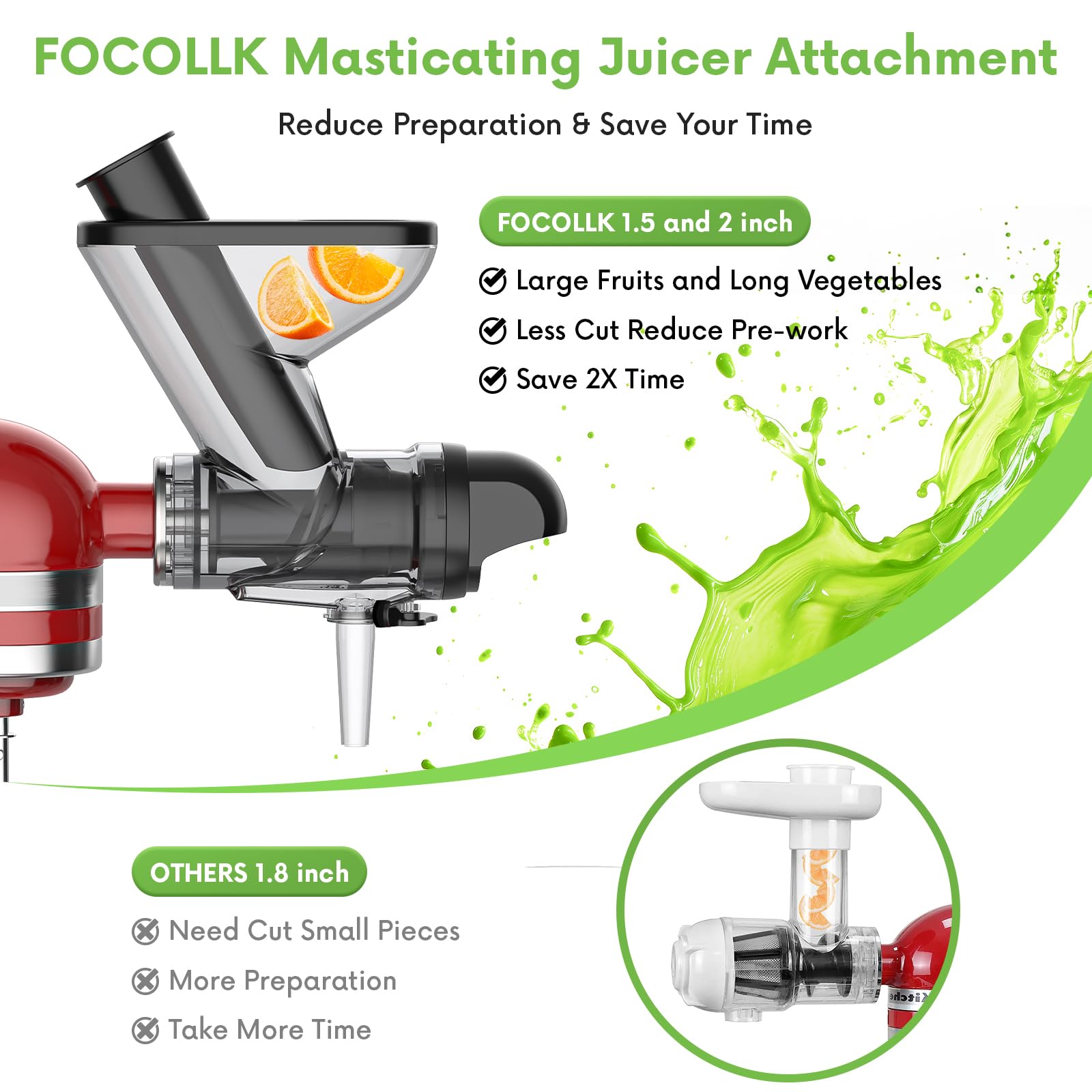 FOCOllK auger technology closeup highlighting low-speed extraction for higher-purity juice