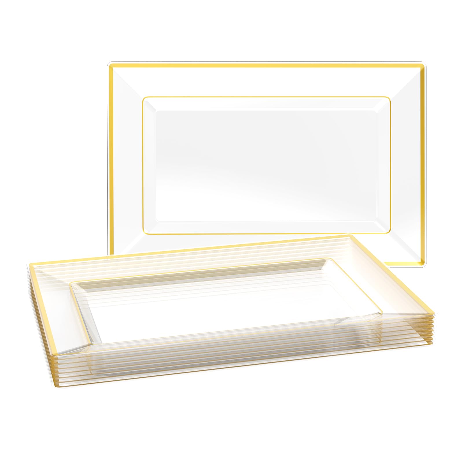 FOCUSLINE 8-pack clear trays with gold rims for appetizers and desserts.