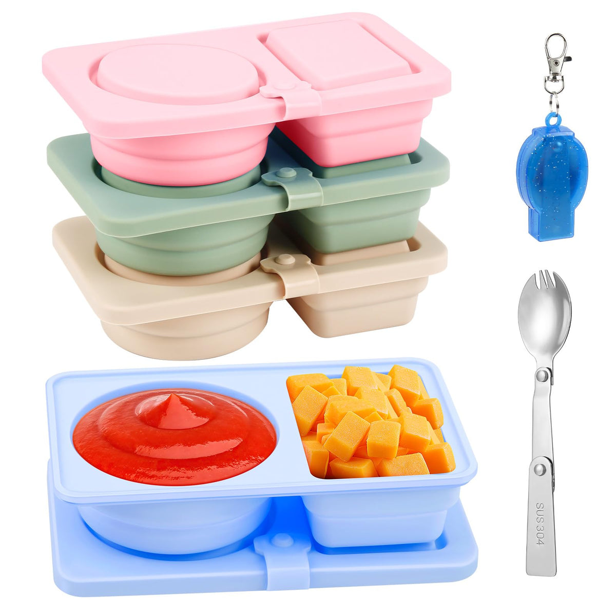 Foergenova double-compartment silicone snack container, top view, perfect for organized snacks.