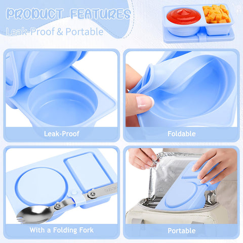 Foergenova snack container with foldable fork inside, ready for meals anywhere.