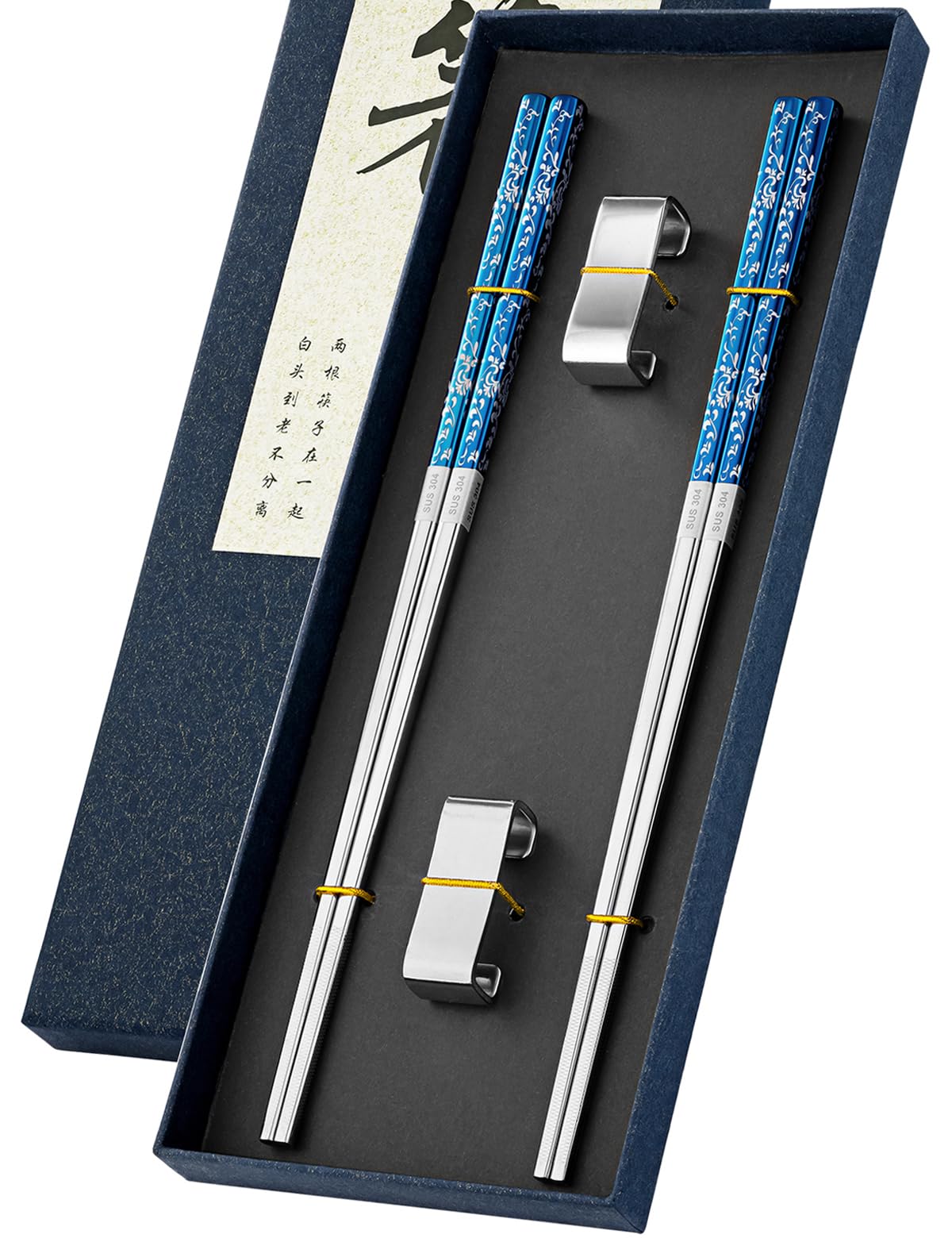 FOFAYU chopsticks front view in blue-silver finish, durable for daily meals.