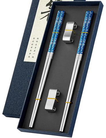 FOFAYU chopsticks front view in blue-silver finish, durable for daily meals.