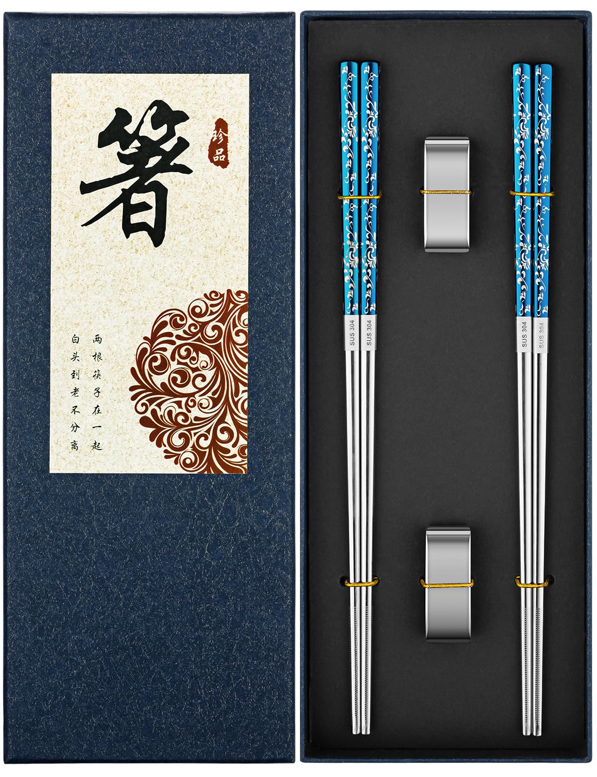 FOFAYU metal chopsticks with holder, organized and ready to use.
